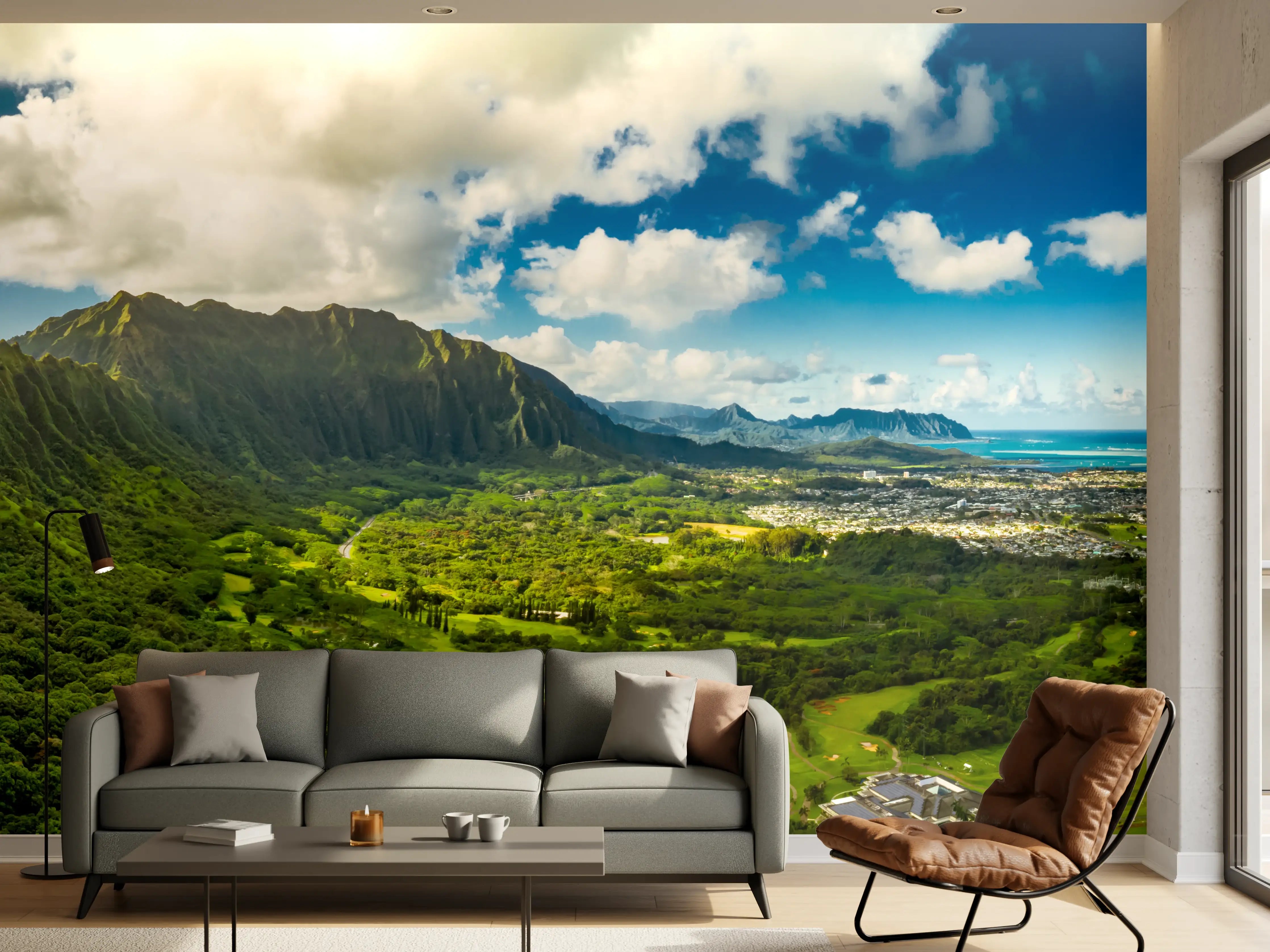Wandverkleidung Wohnzimmer - Pali Lookout Klippen in Hawaii