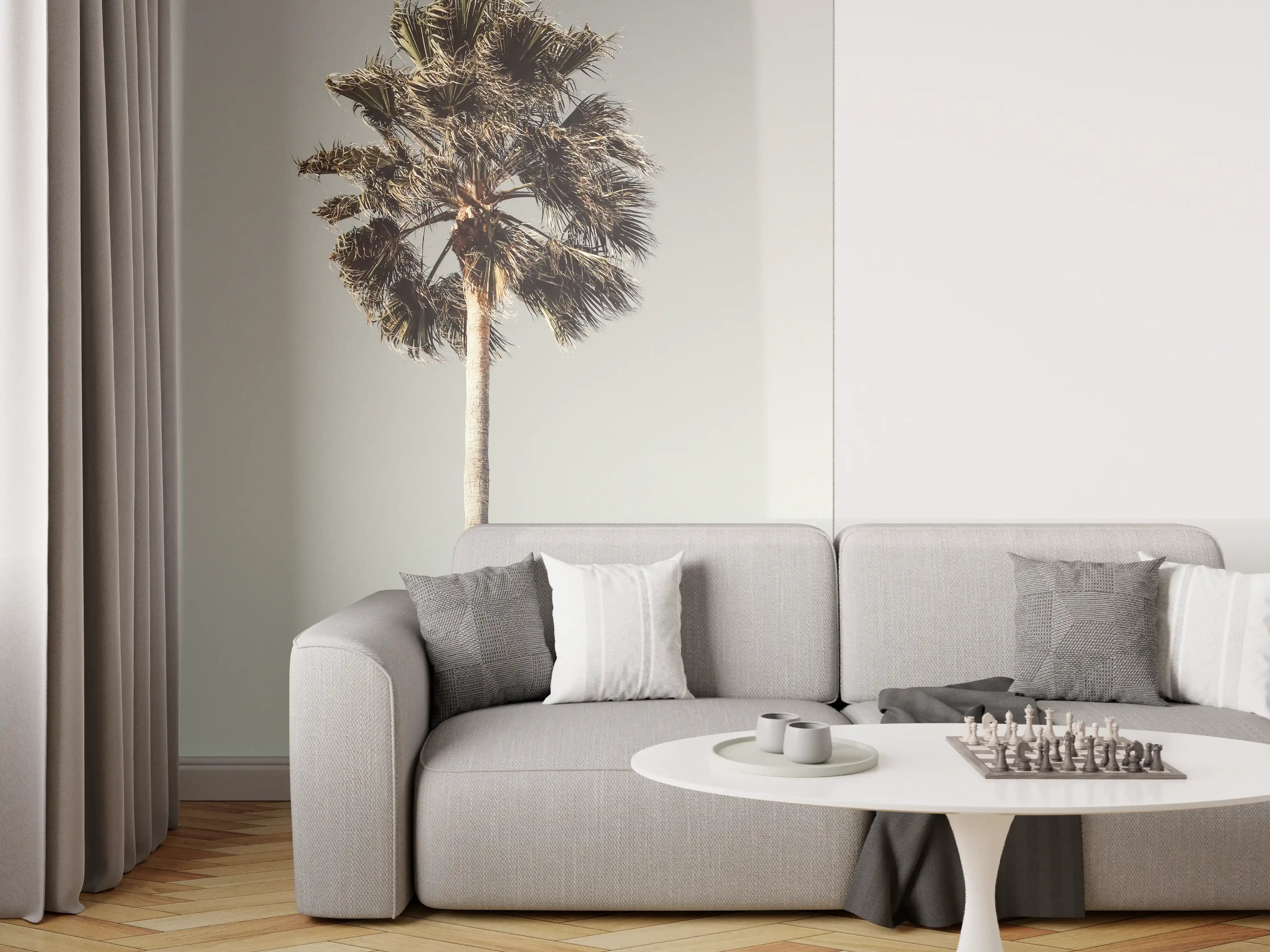 Wandverkleidung Wohnzimmer - Palmenbaum vor wolkigem Himmel