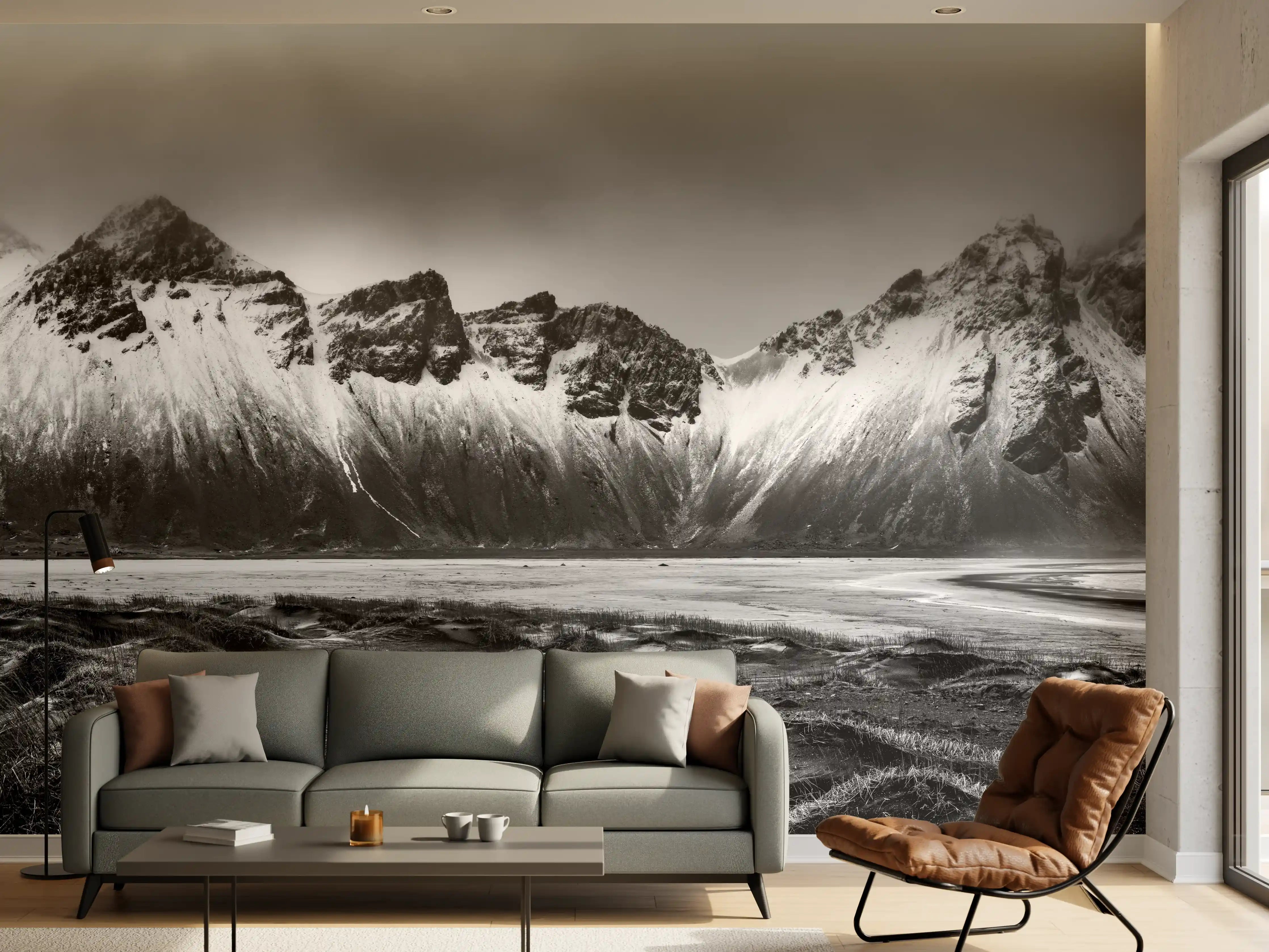 Wandverkleidung Wohnzimmer - Panorama - Bergkette Vestrahorn