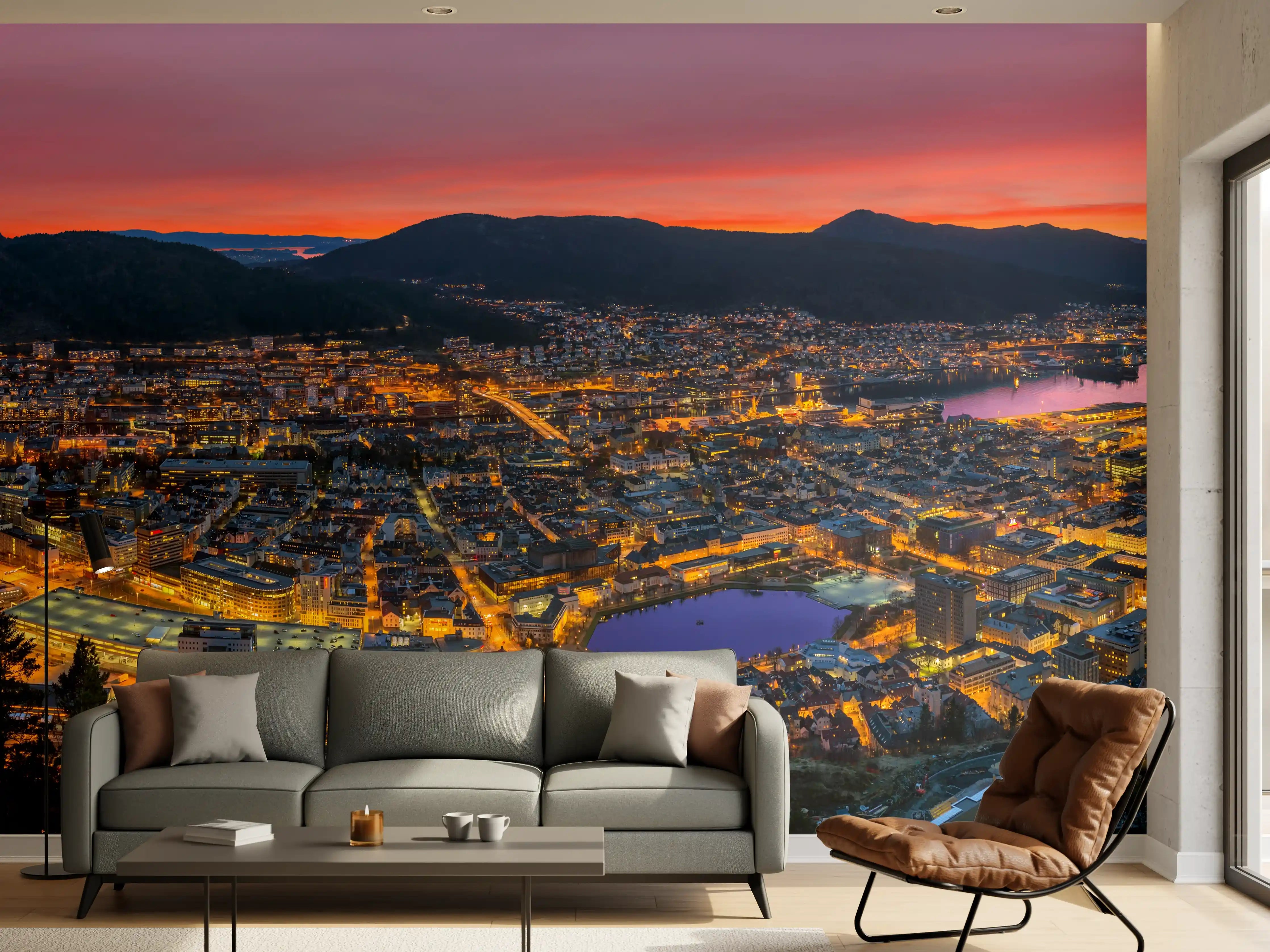Wandverkleidung Wohnzimmer - Panorama Floyen - Norwegen
