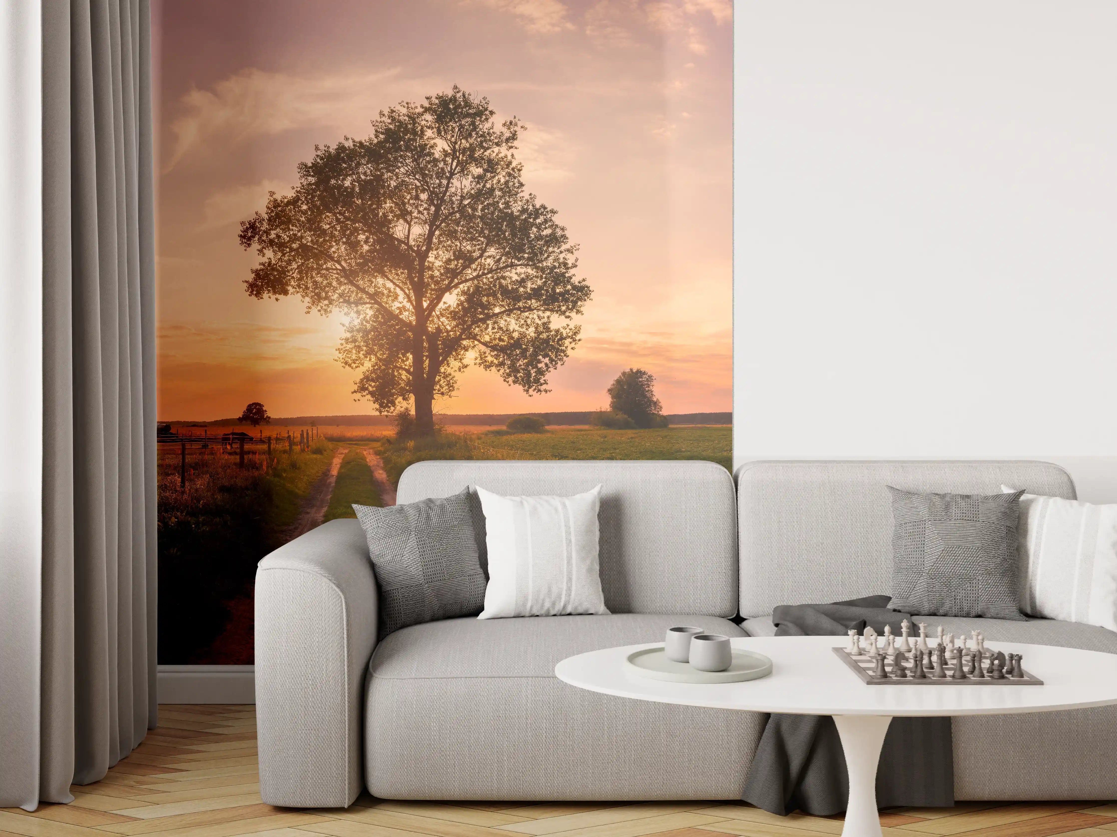 Wandverkleidung Wohnzimmer - Panorama Landleben Feldweg
