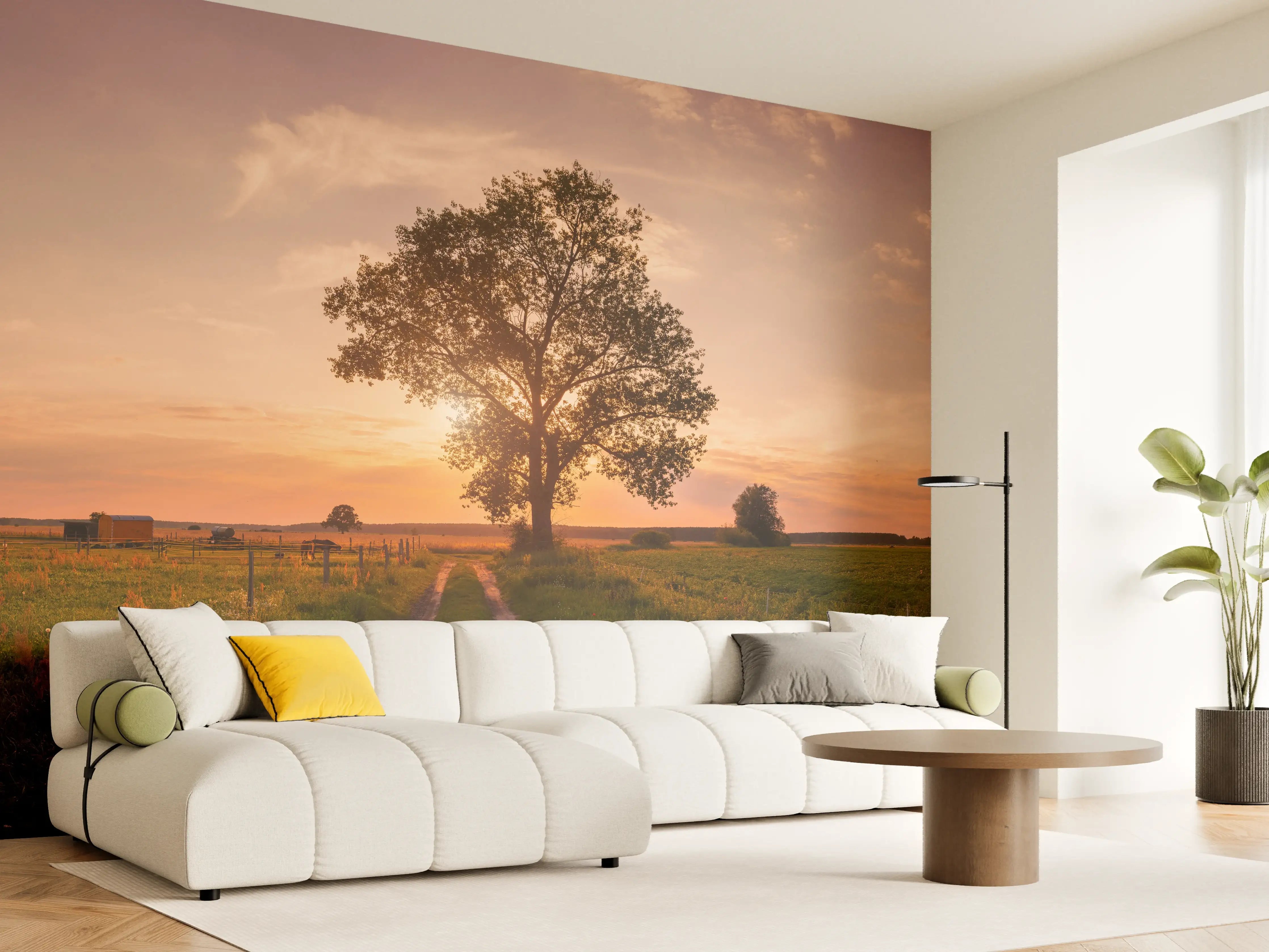 Wandverkleidung Wohnzimmer - Panorama Landleben Feldweg
