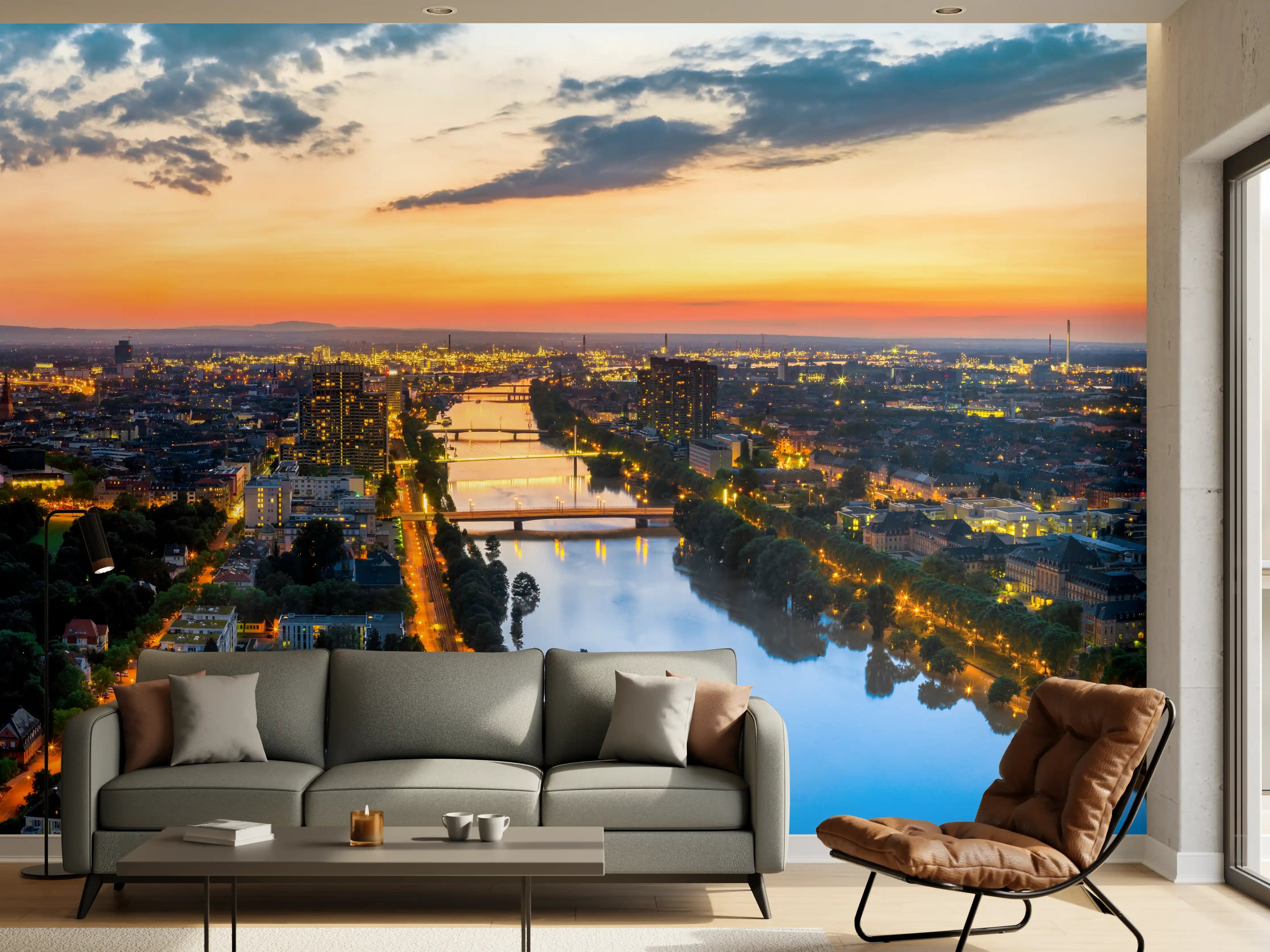 Wandverkleidung Wohnzimmer - Panorama Mannheim und Ludwigshafen