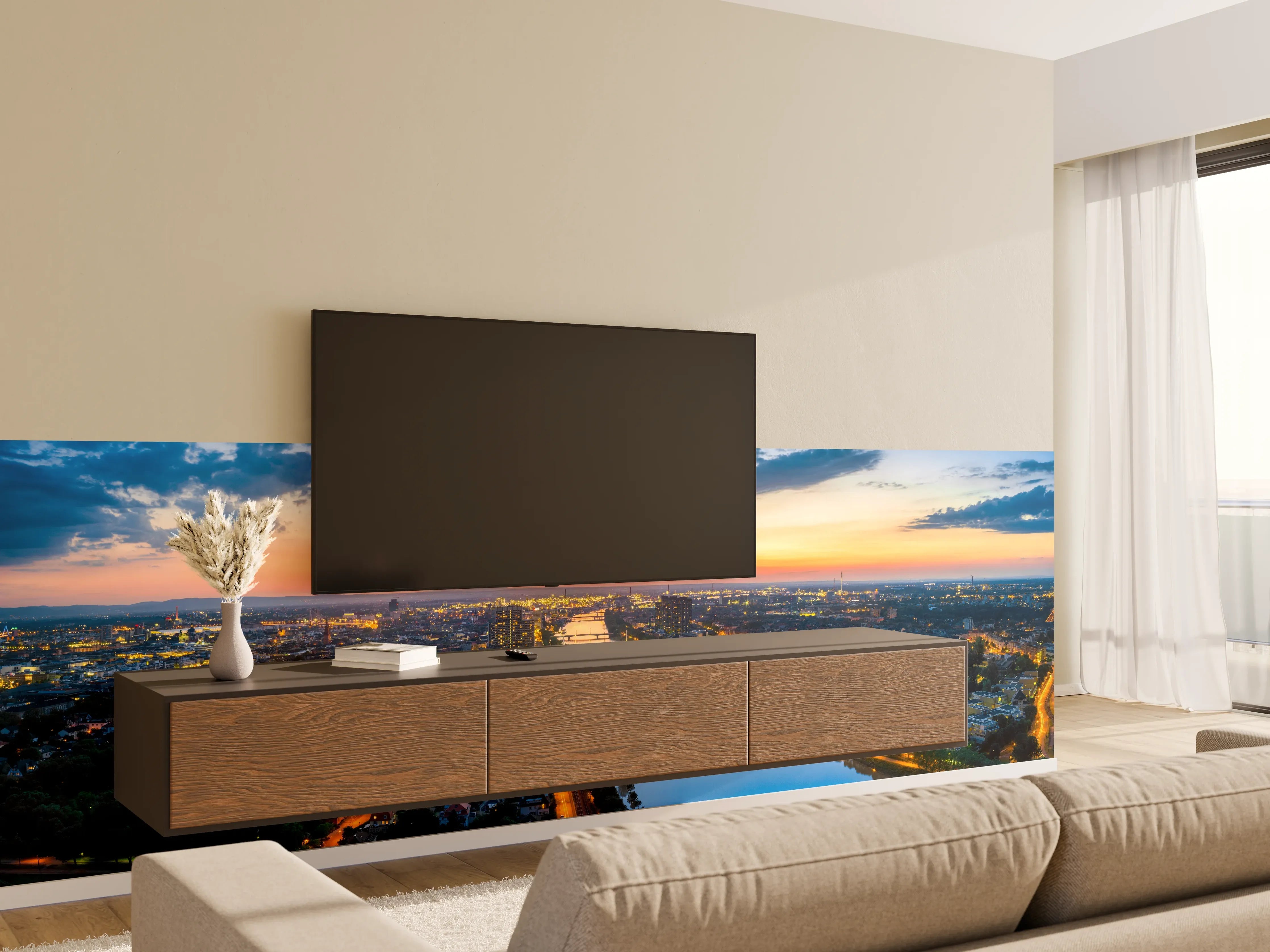 Wandverkleidung Wohnzimmer - Panorama Mannheim und Ludwigshafen