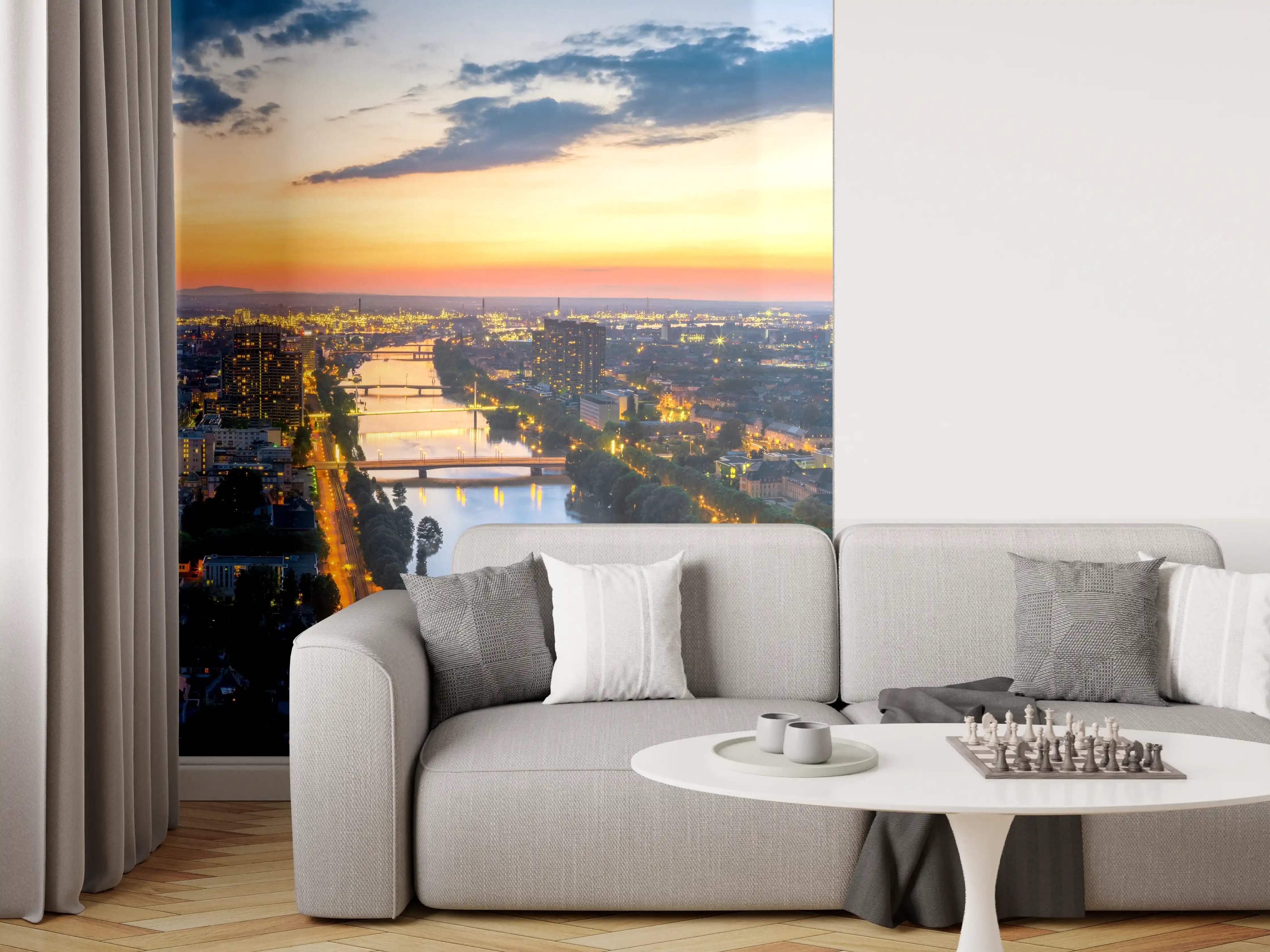 Wandverkleidung Wohnzimmer - Panorama Mannheim und Ludwigshafen