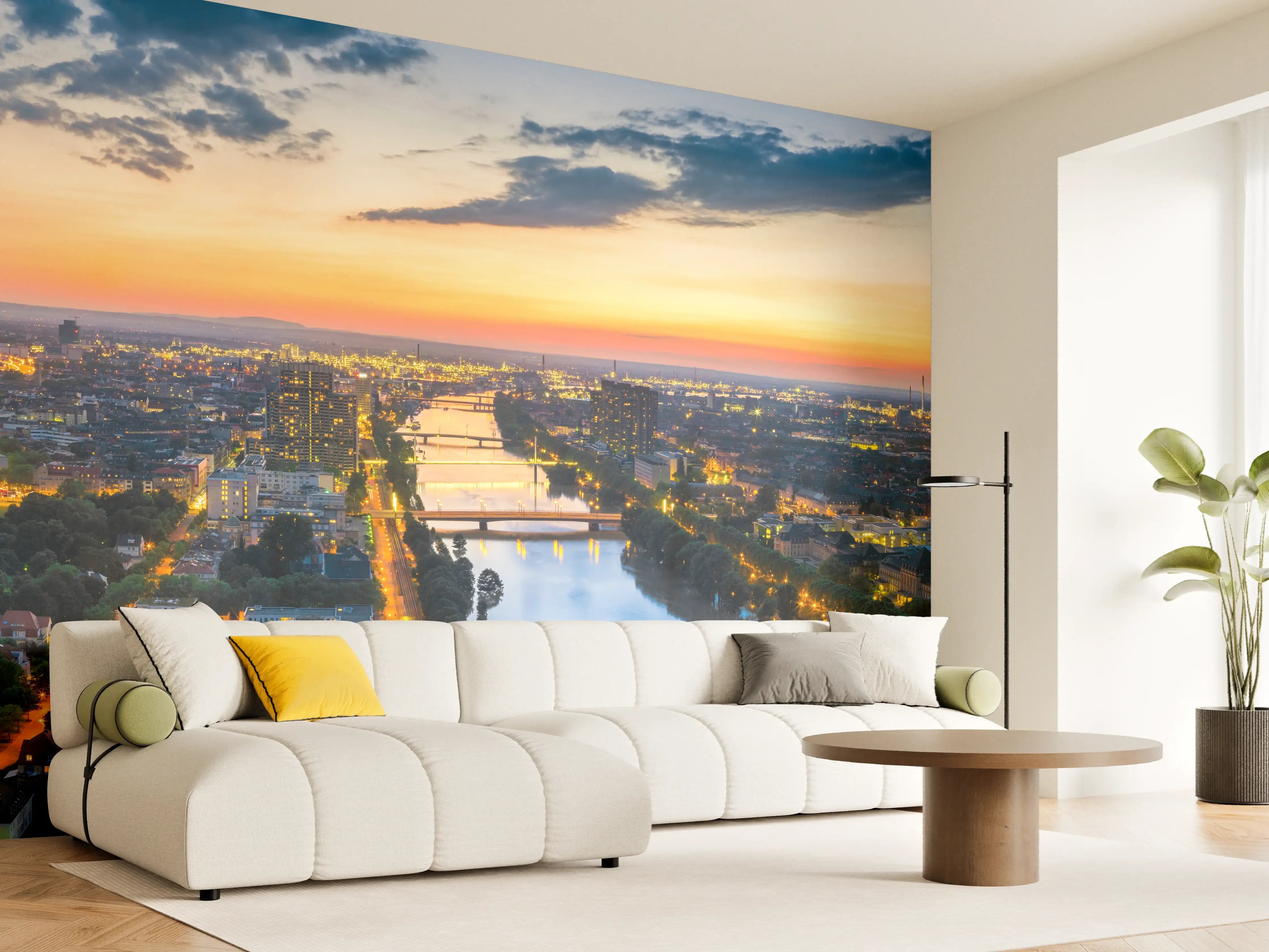 Wandverkleidung Wohnzimmer - Panorama Mannheim und Ludwigshafen
