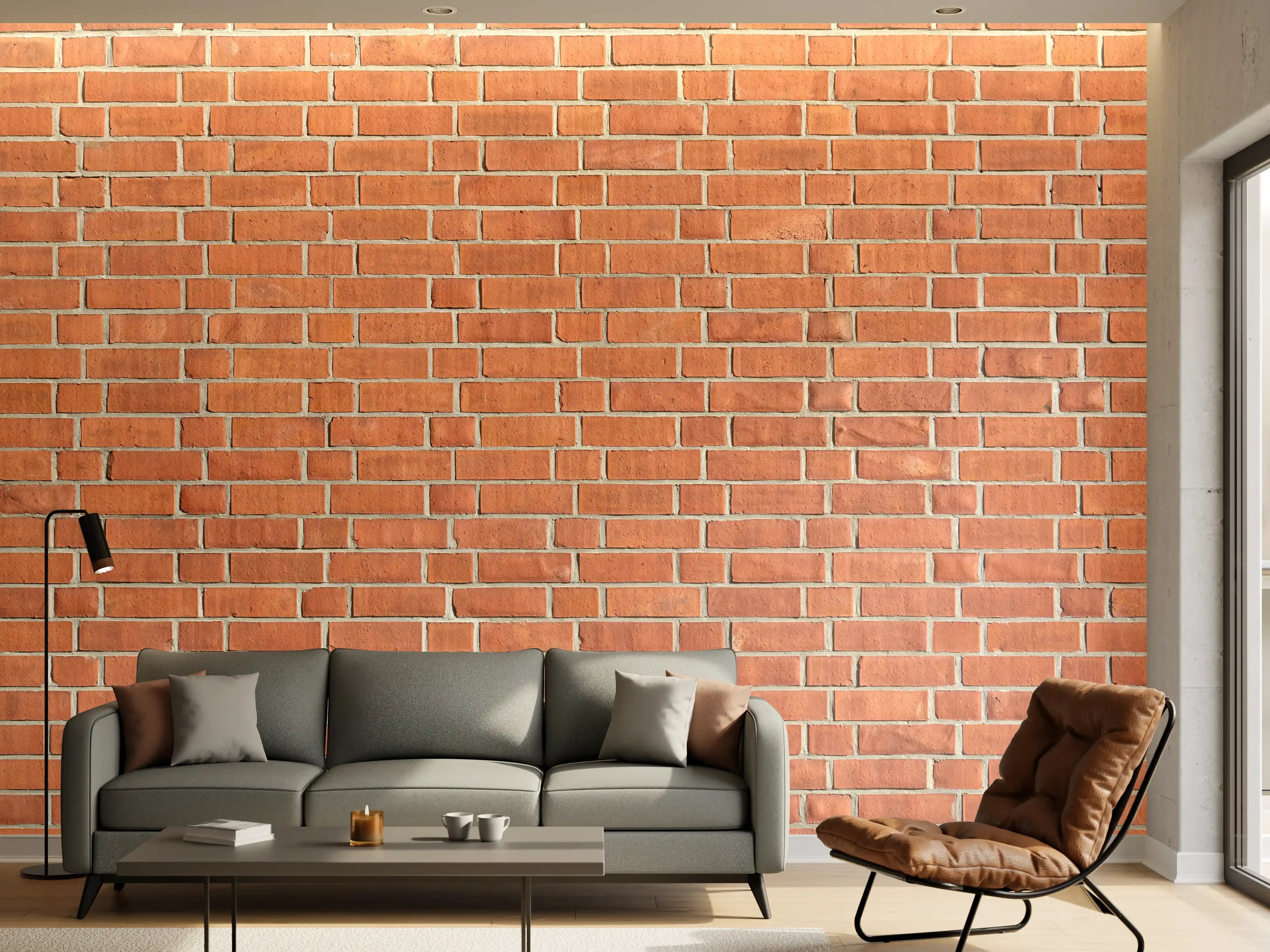 Wandverkleidung Wohnzimmer - Panorama Rote Ziegelwand