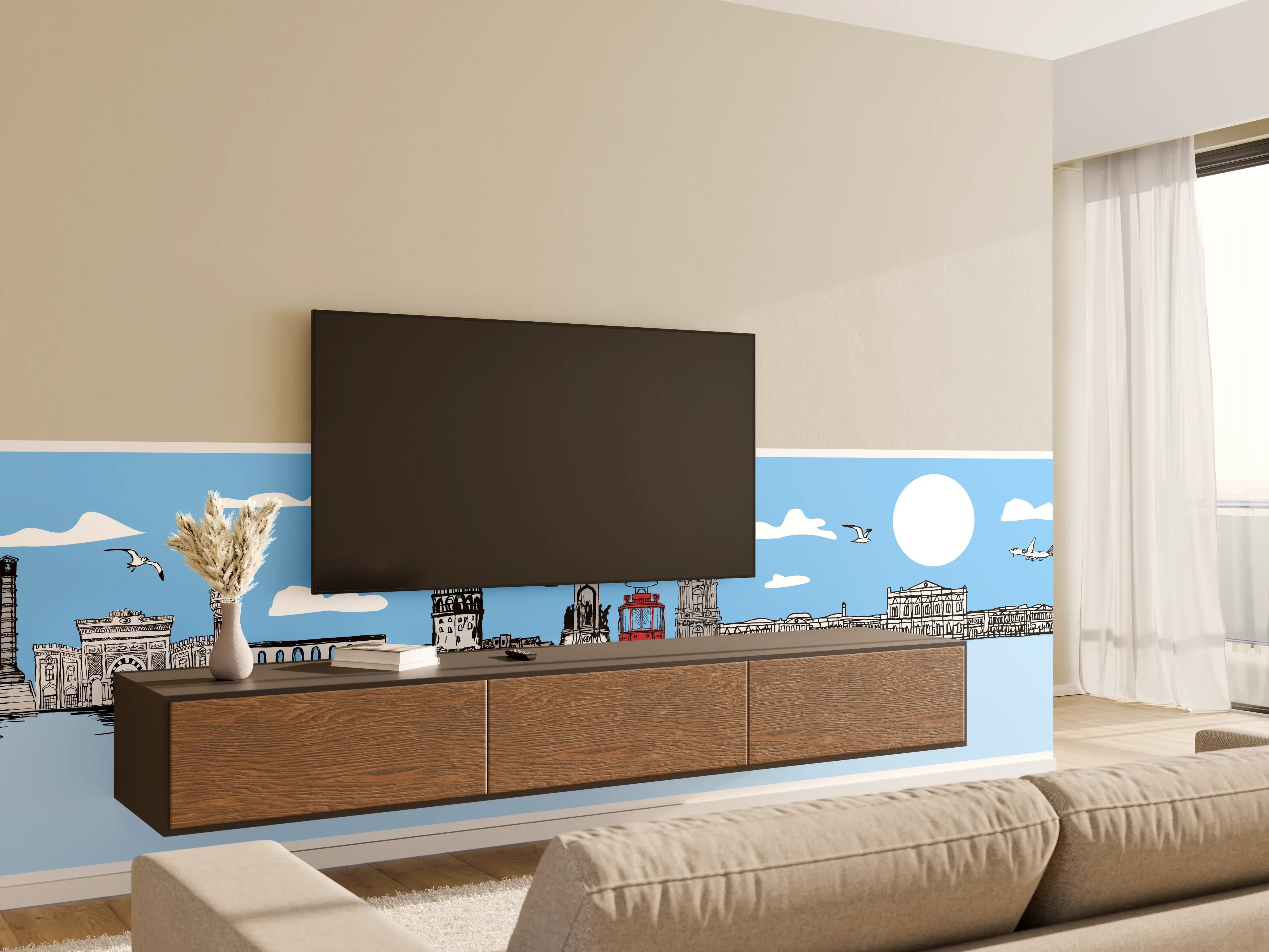 Wandverkleidung Wohnzimmer - Panorama Skylines Graphic Print