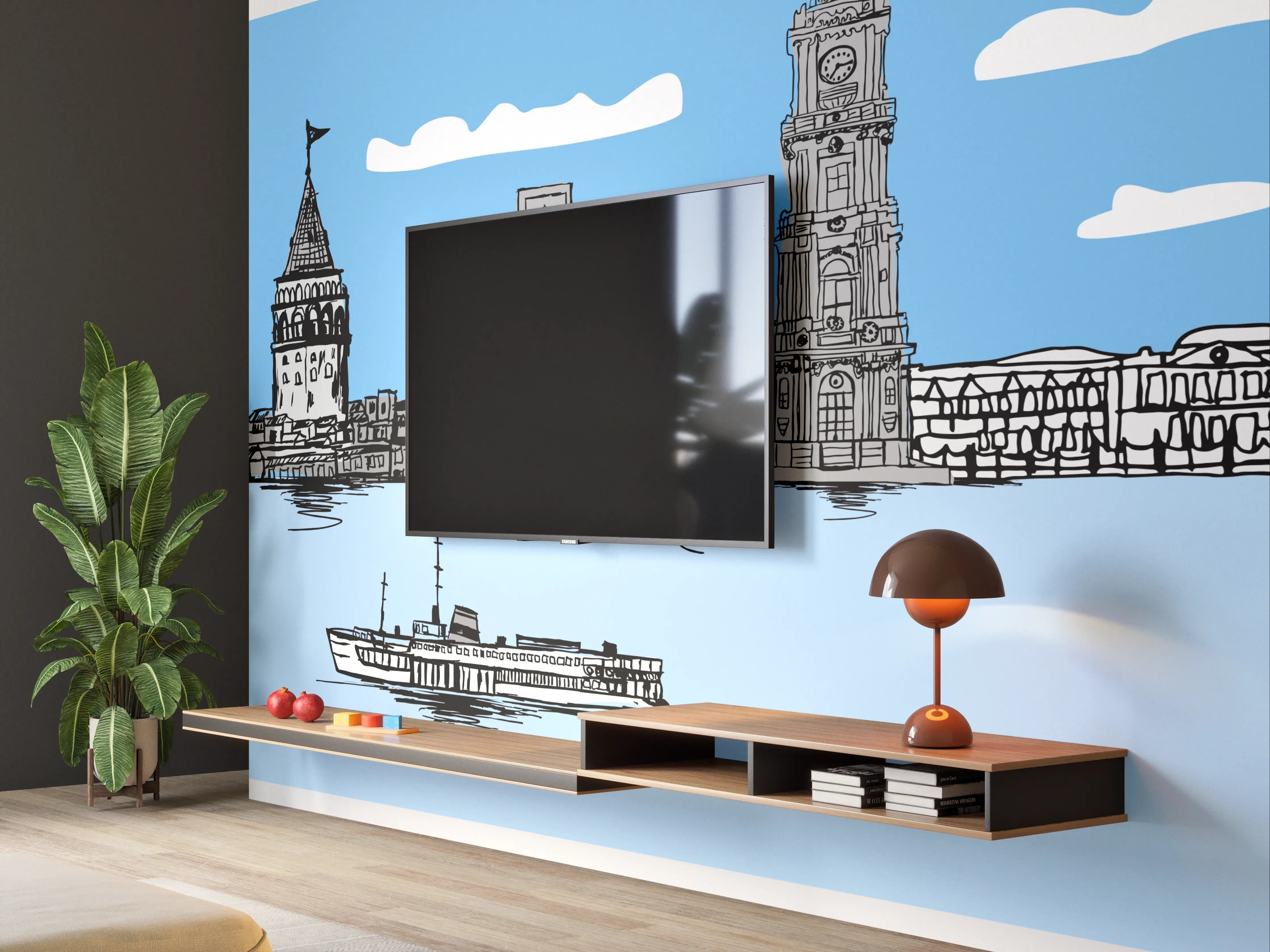 Wandverkleidung Wohnzimmer - Panorama Skylines Graphic Print