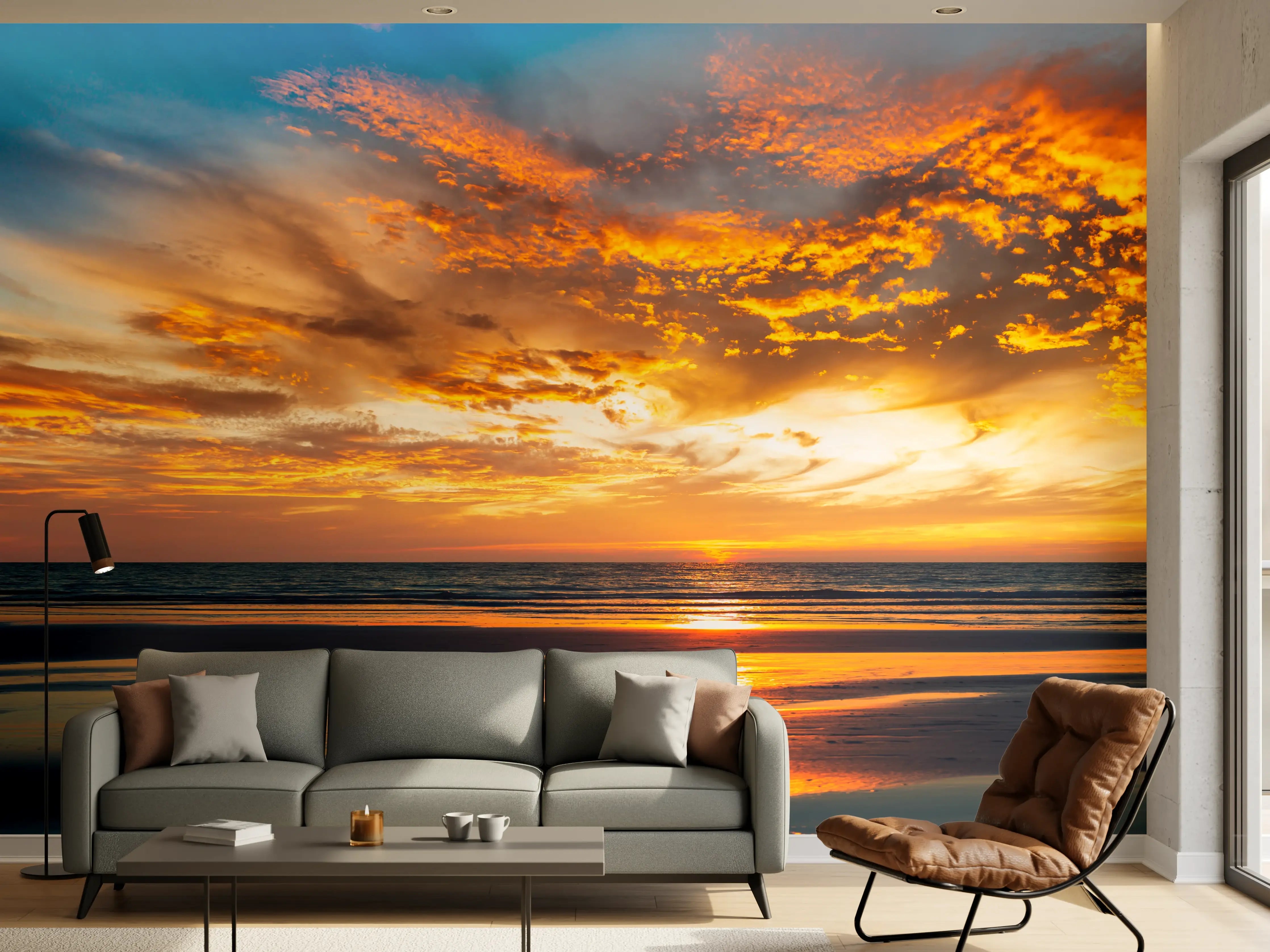 Wandverkleidung Wohnzimmer - Panorama Sonnenuntergang am Meer