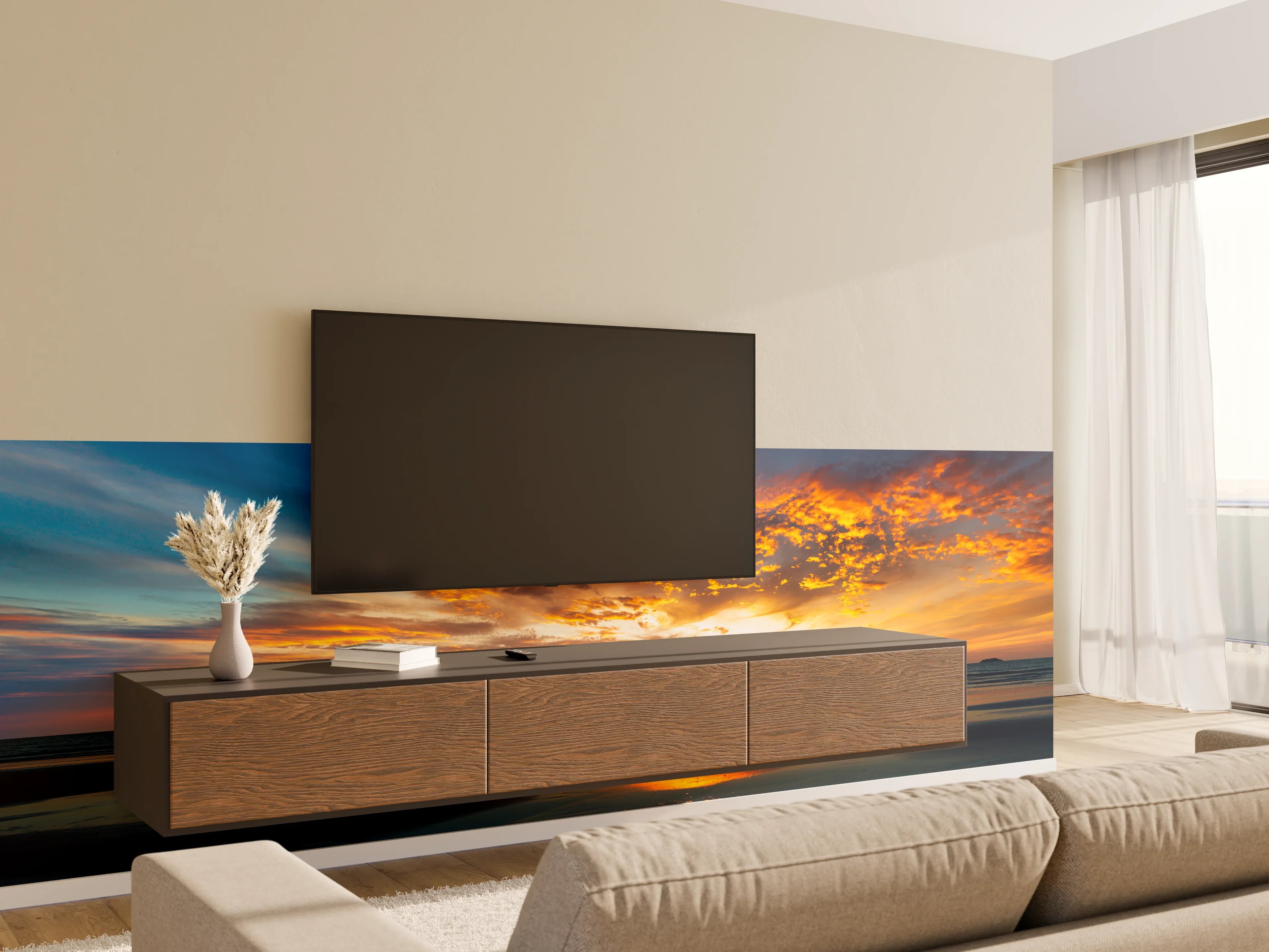 Wandverkleidung Wohnzimmer - Panorama Sonnenuntergang am Meer