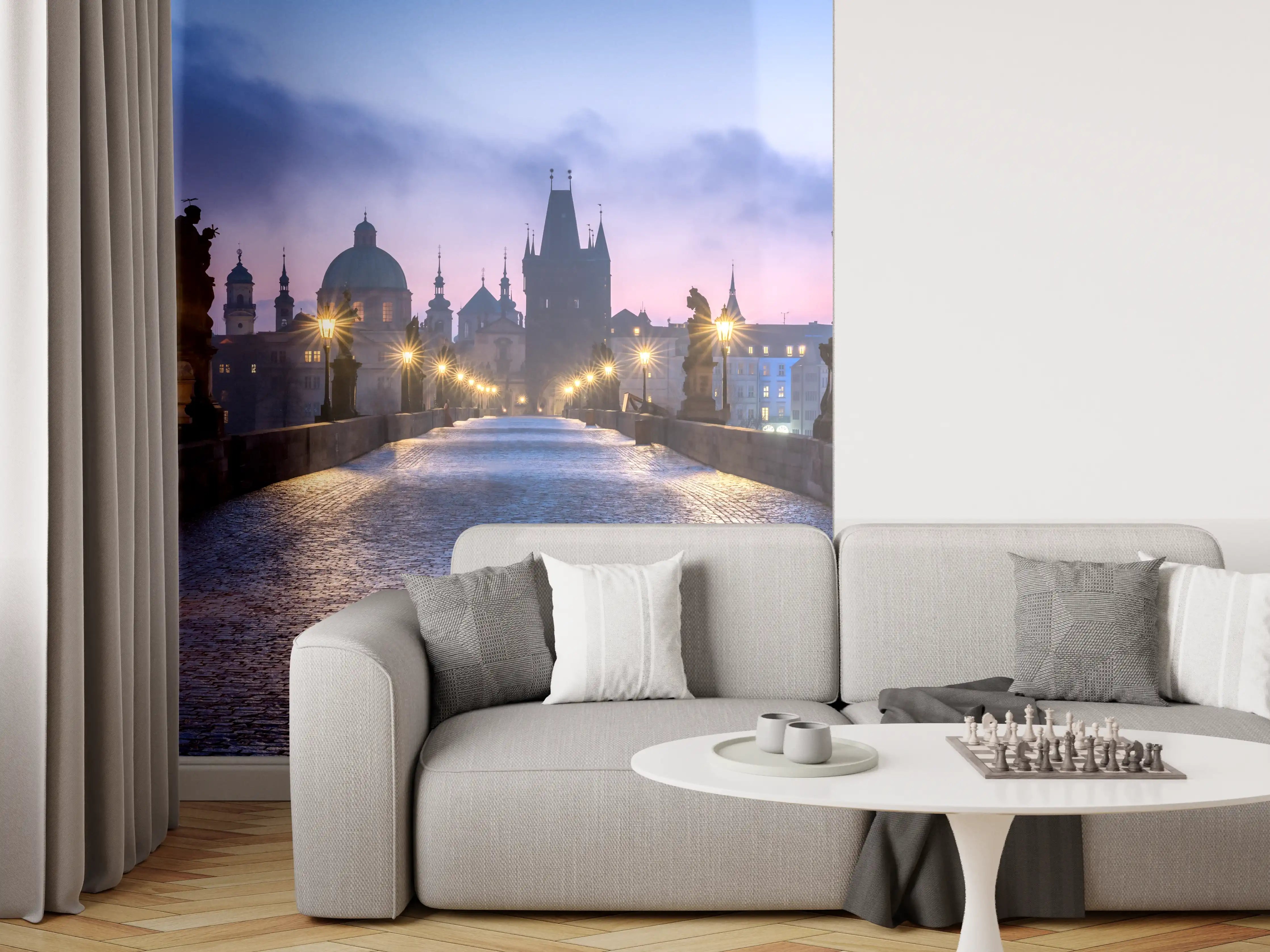 Wandverkleidung Wohnzimmer - Panorama der Karlsbrücke in Prag