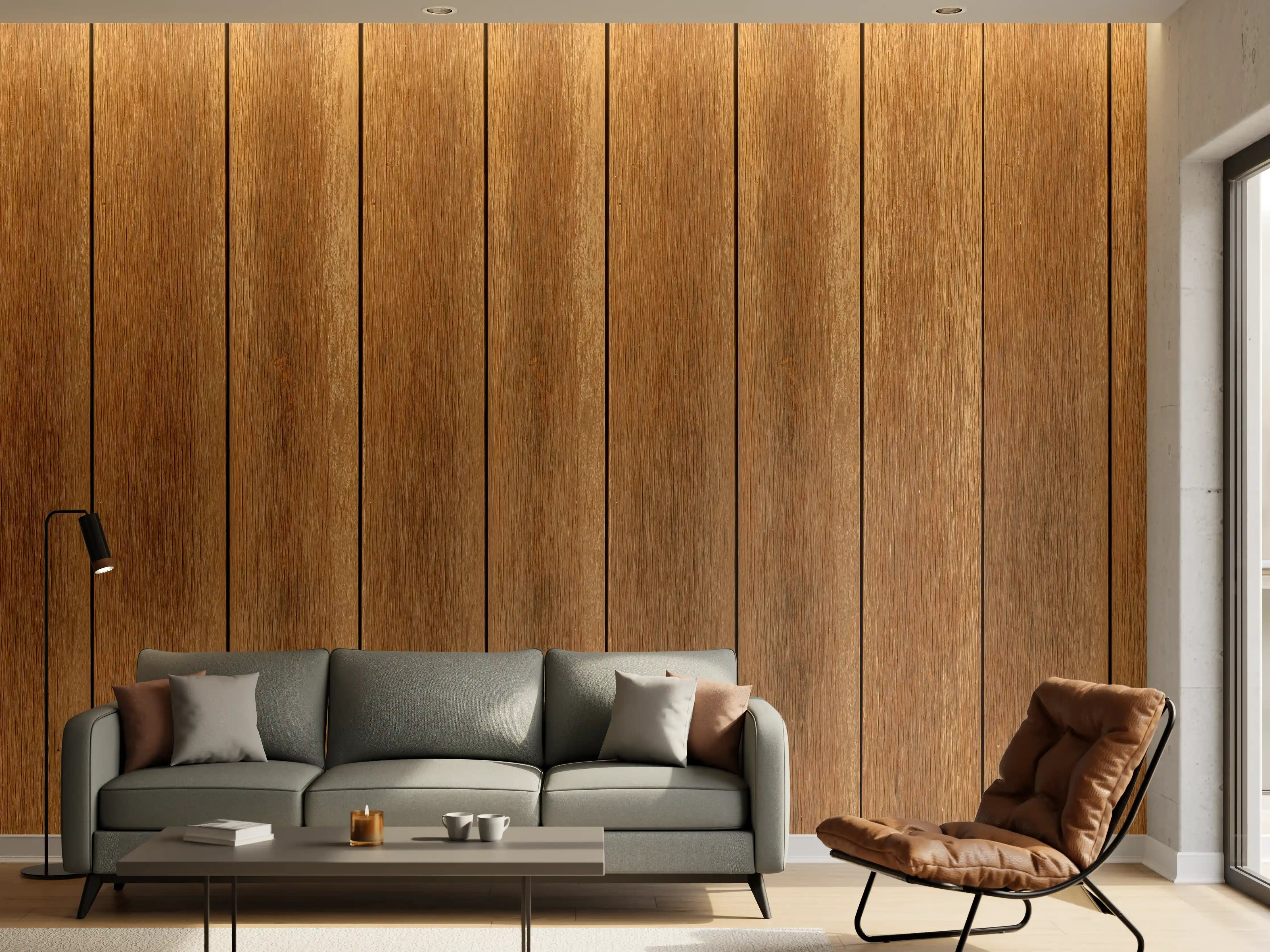 Wandverkleidung Wohnzimmer - Panorama der braunen Vintage Holzwand
