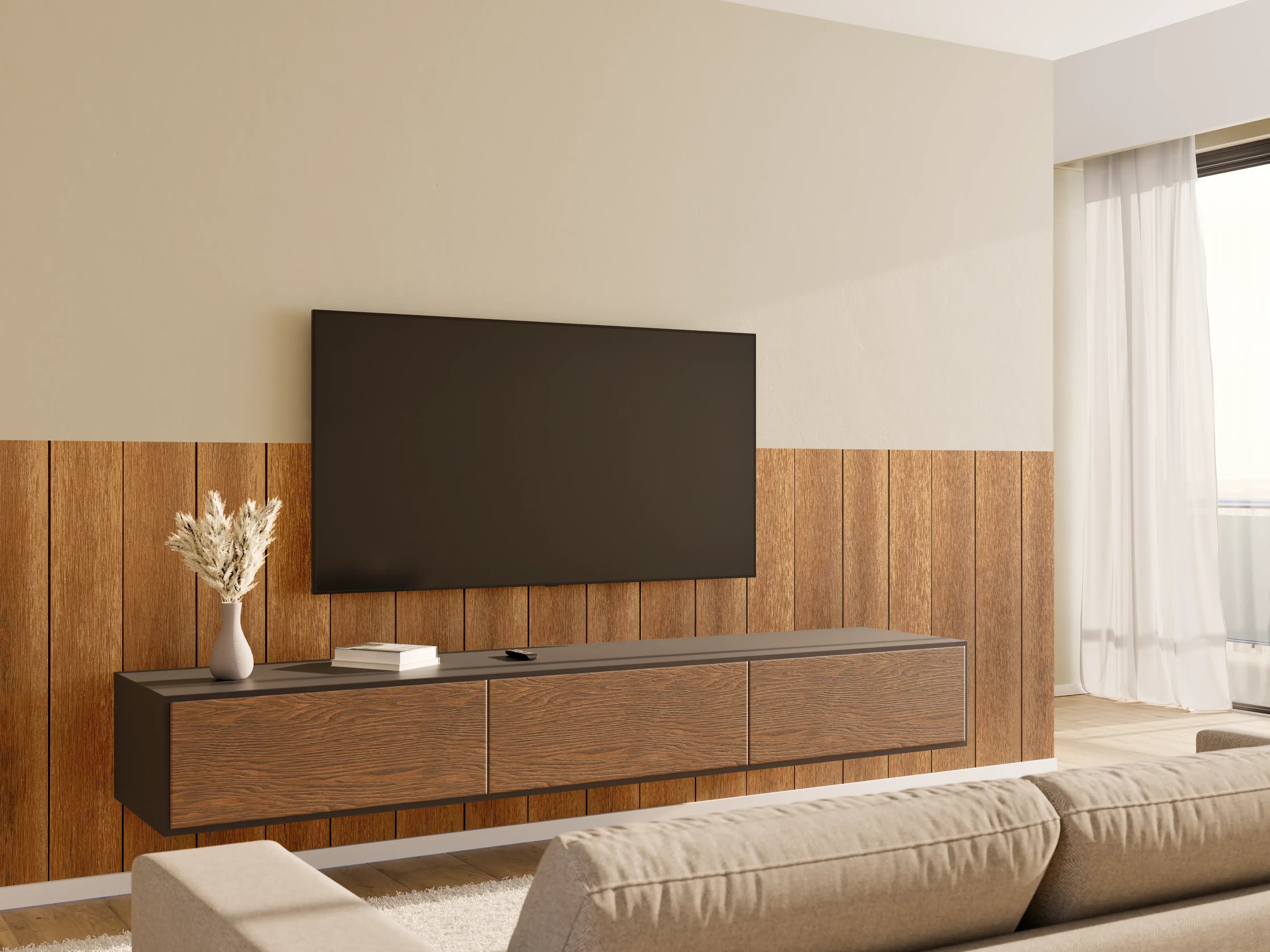 Wandverkleidung Wohnzimmer - Panorama der braunen Vintage Holzwand