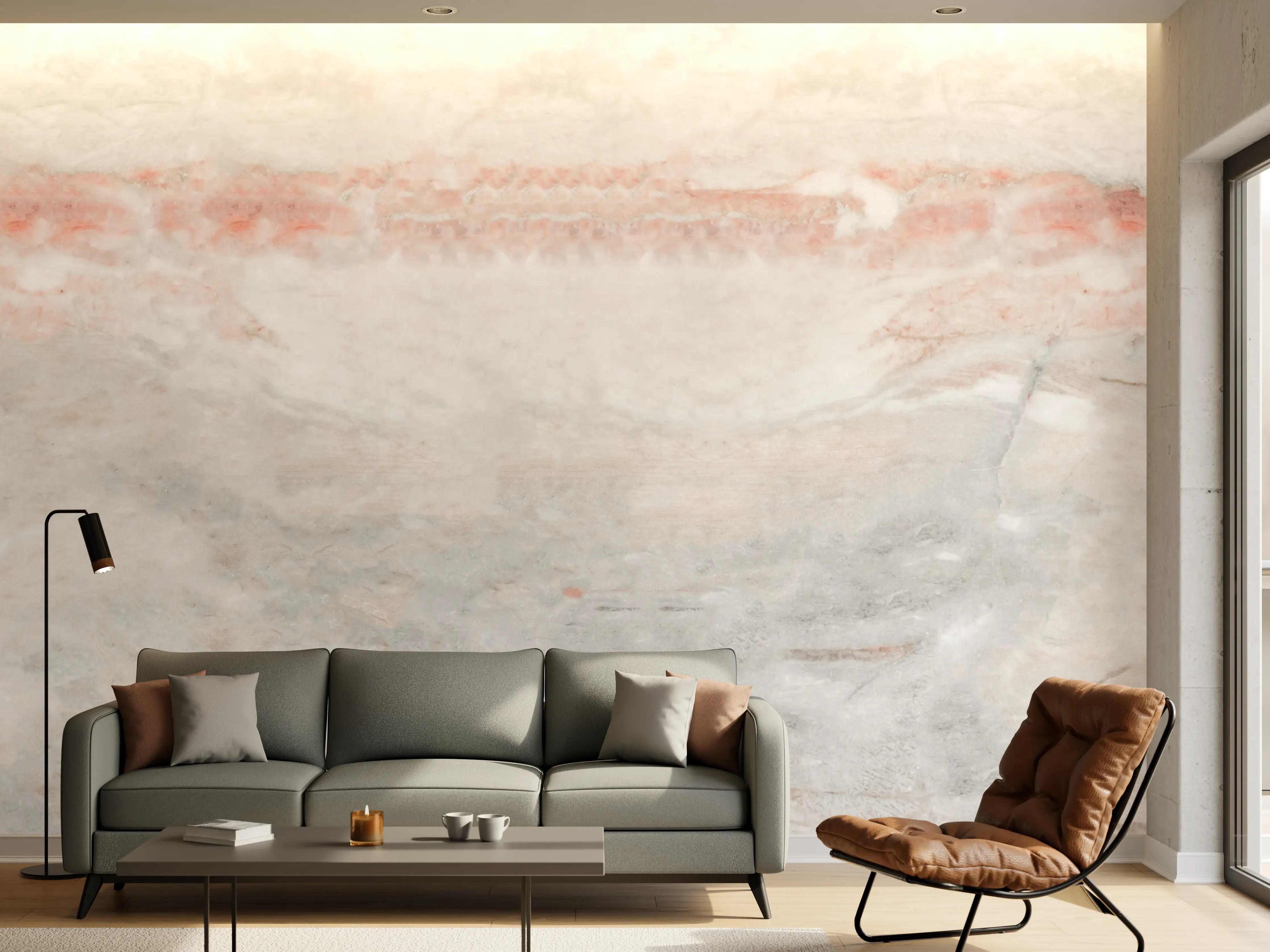 Wandverkleidung Wohnzimmer - Panorama der grauen Marmor Textur
