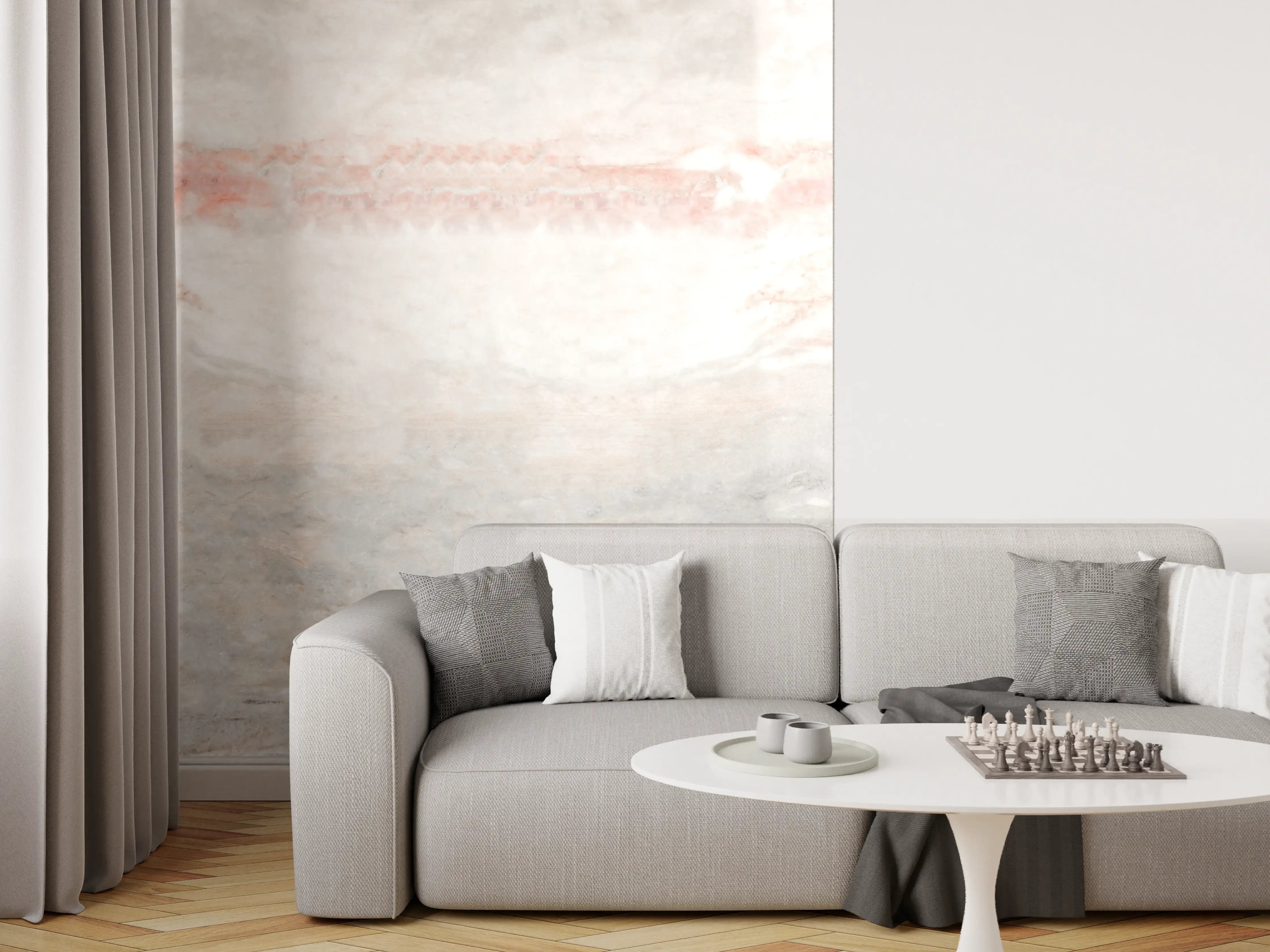 Wandverkleidung Wohnzimmer - Panorama der grauen Marmor Textur