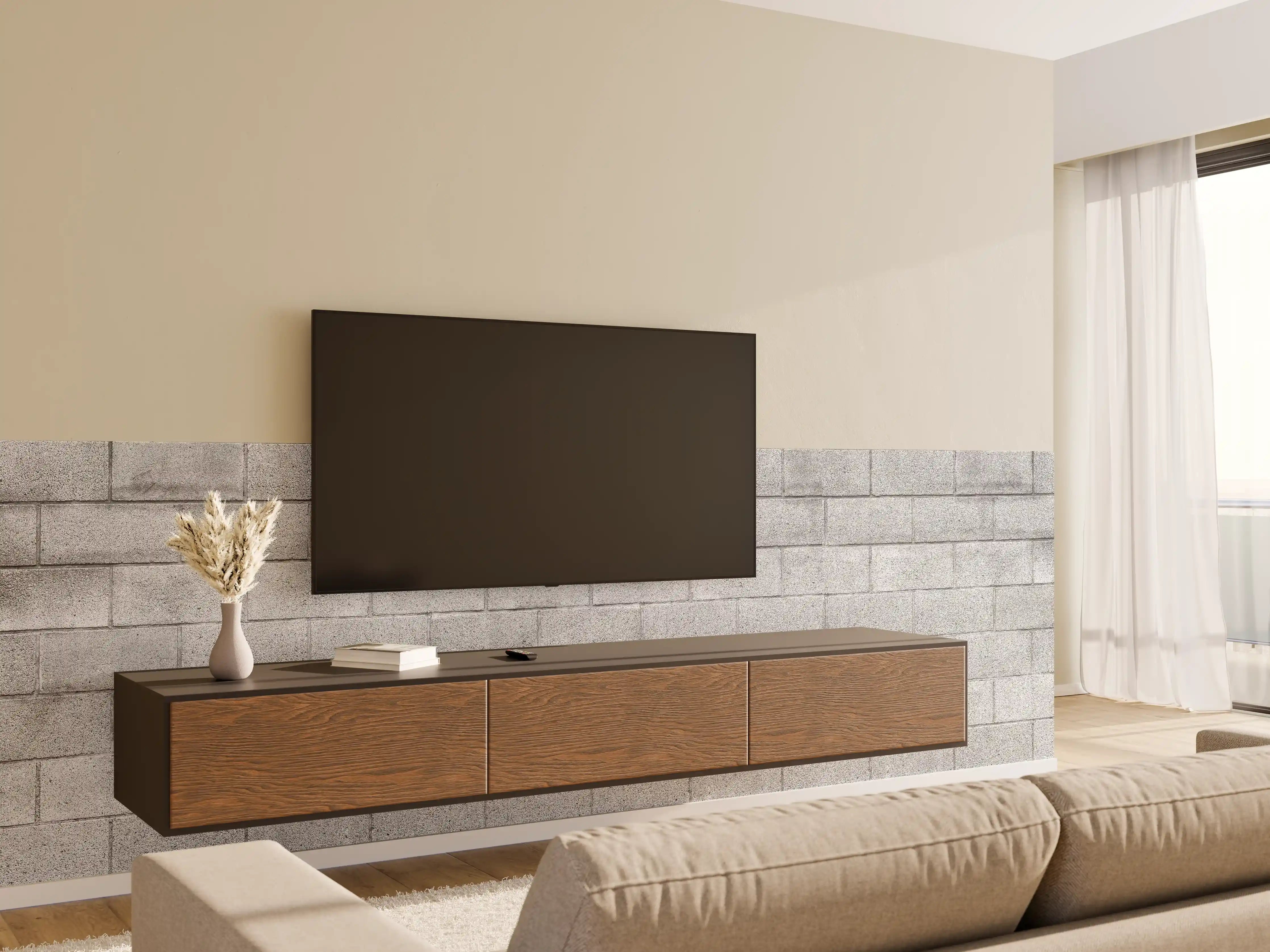 Wandverkleidung Wohnzimmer - Panorama der grauen Zementblockwand