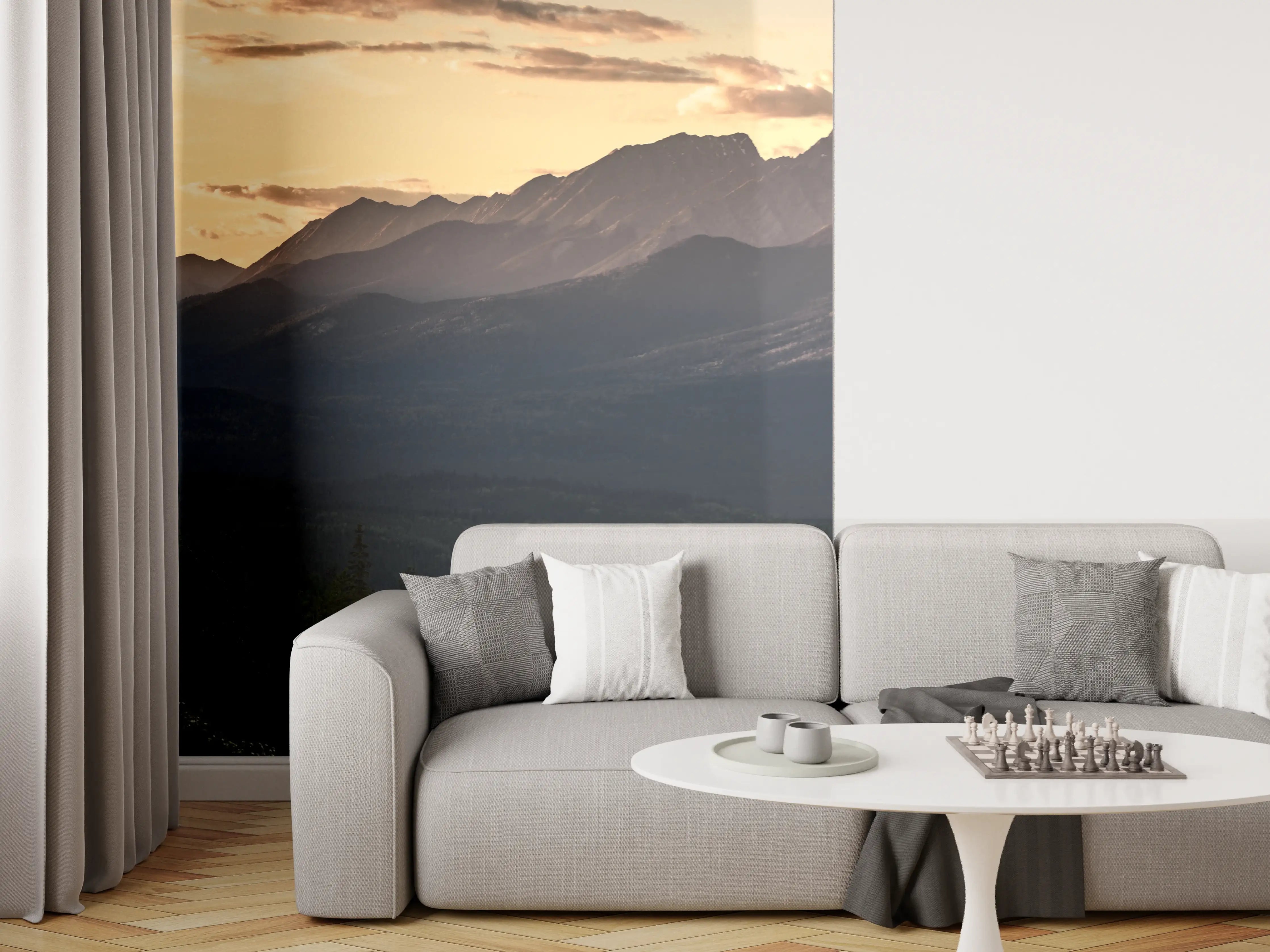 Wandverkleidung Wohnzimmer - Panorama des Kooteney Valley bei Sonnenuntergang