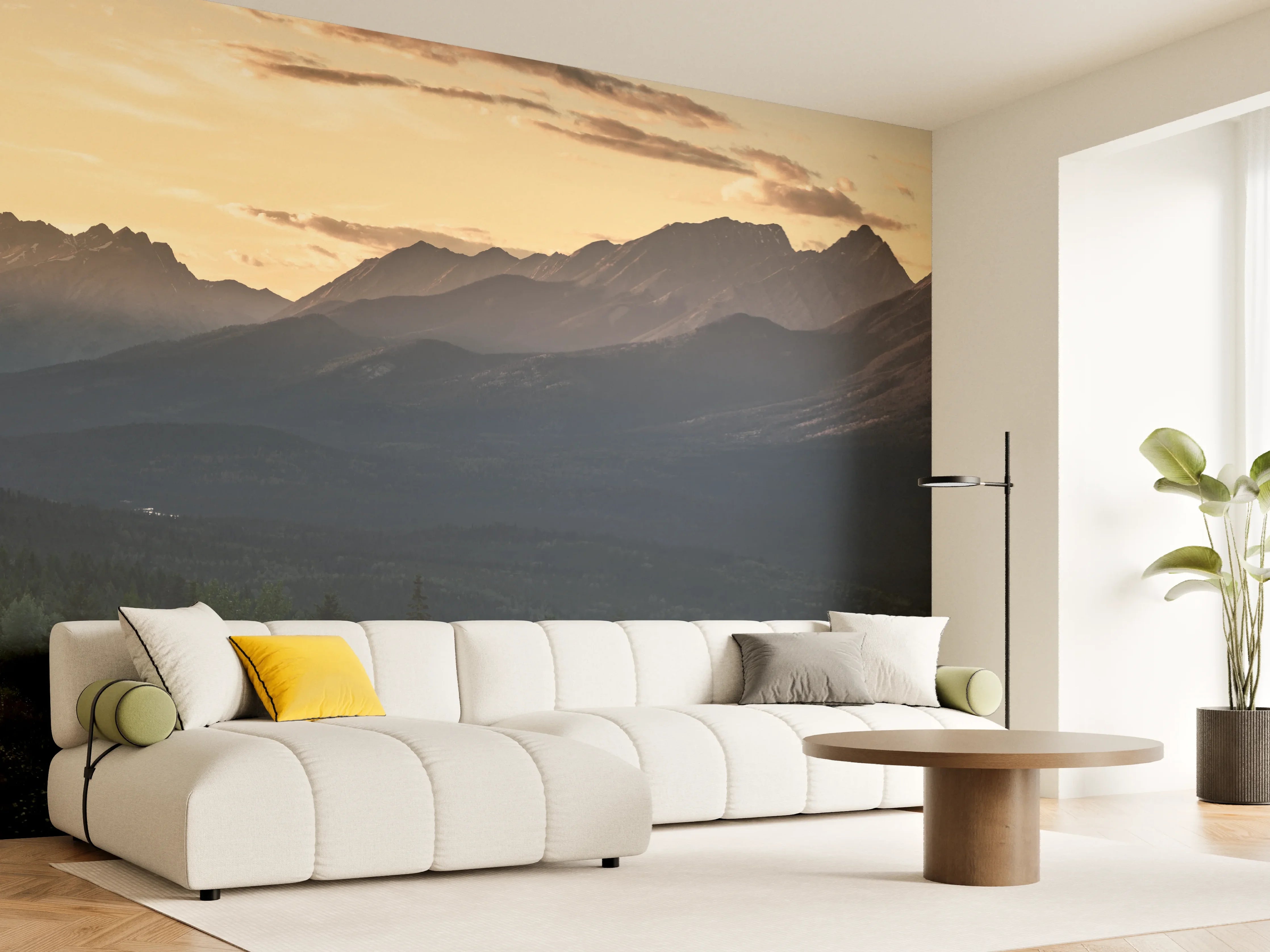 Wandverkleidung Wohnzimmer - Panorama des Kooteney Valley bei Sonnenuntergang