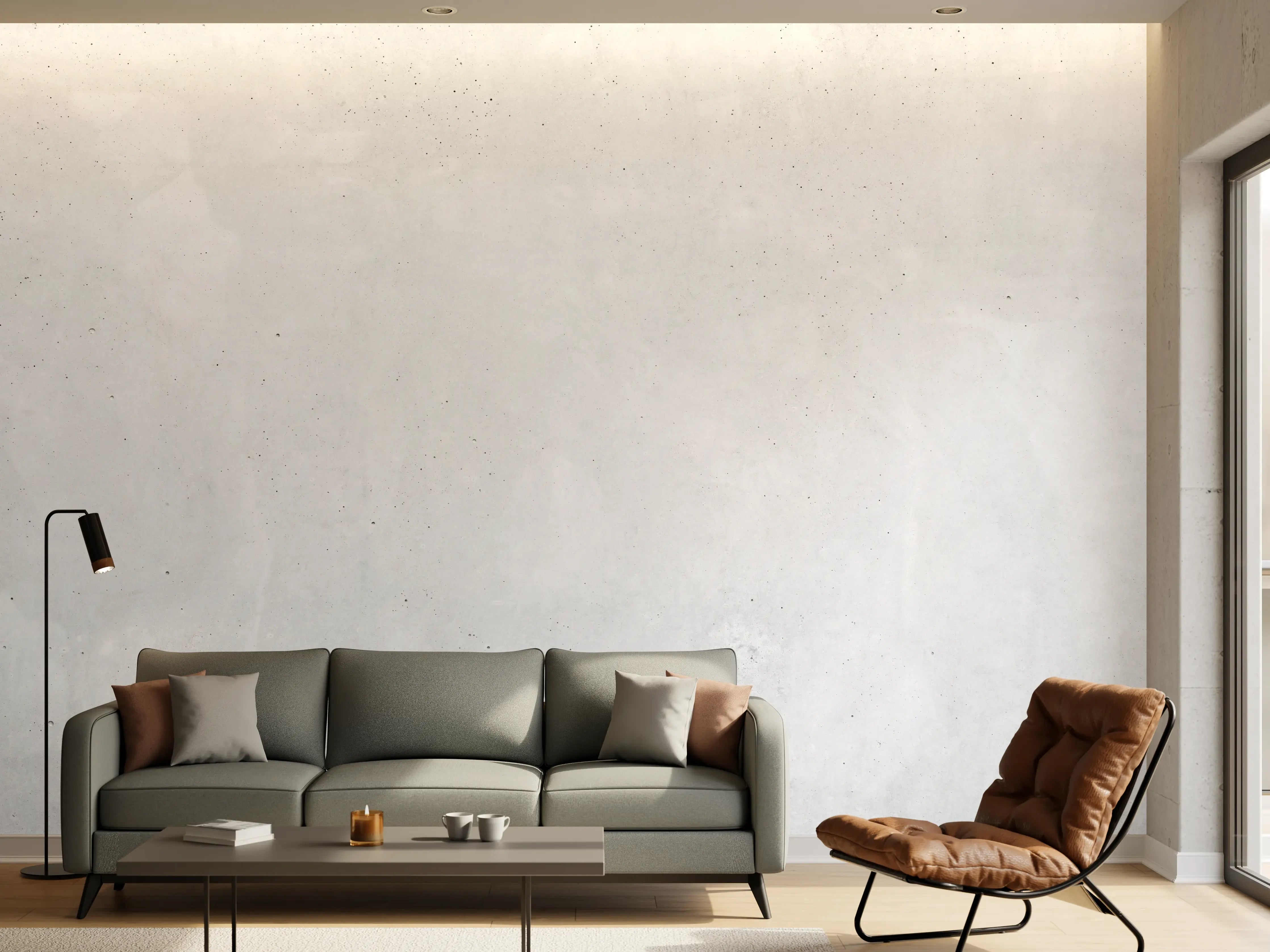 Wandverkleidung Wohnzimmer - Panorama einer glatten grauen Betonwand