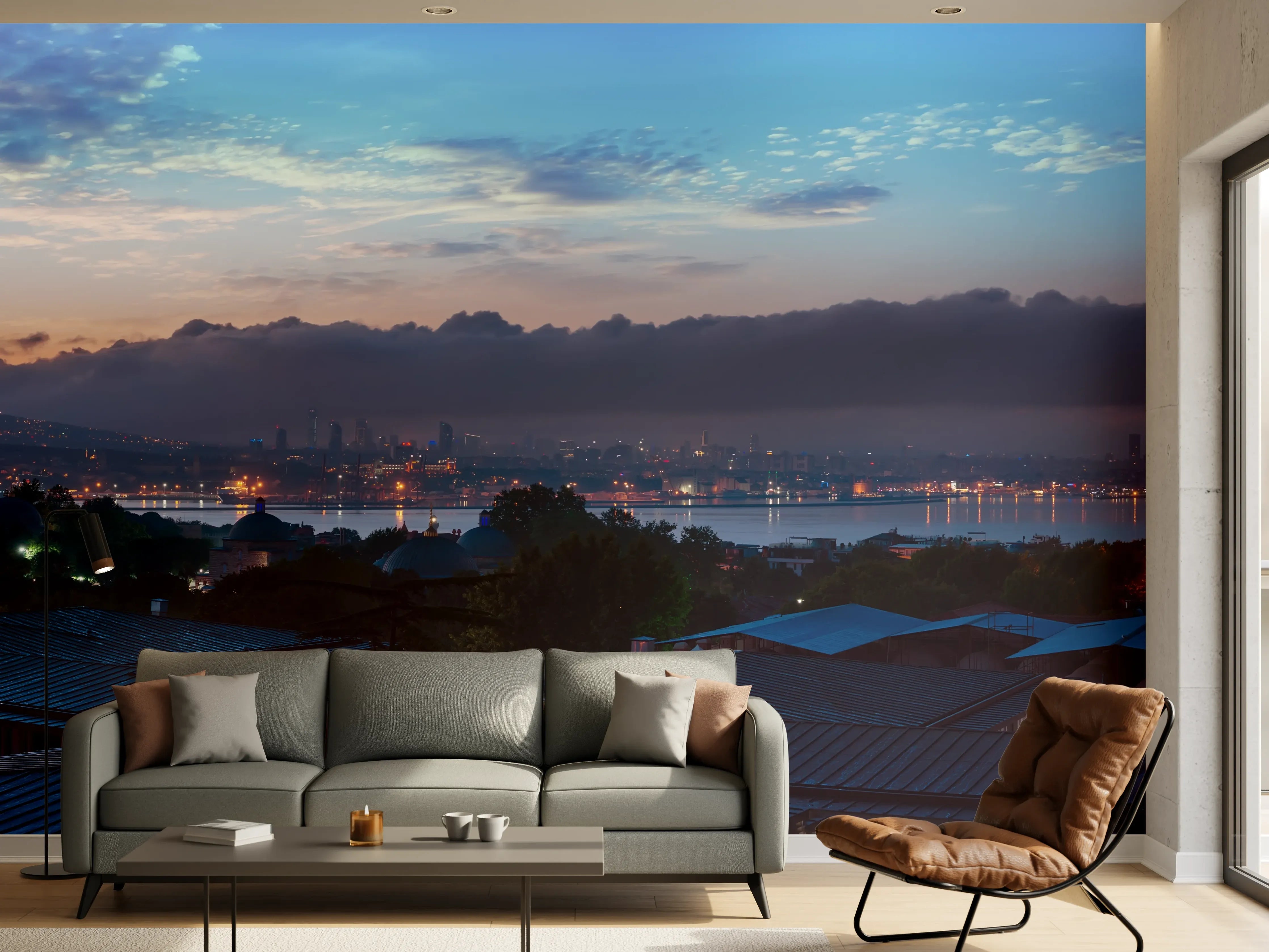 Wandverkleidung Wohnzimmer - Panorama von Istanbul im Nacht