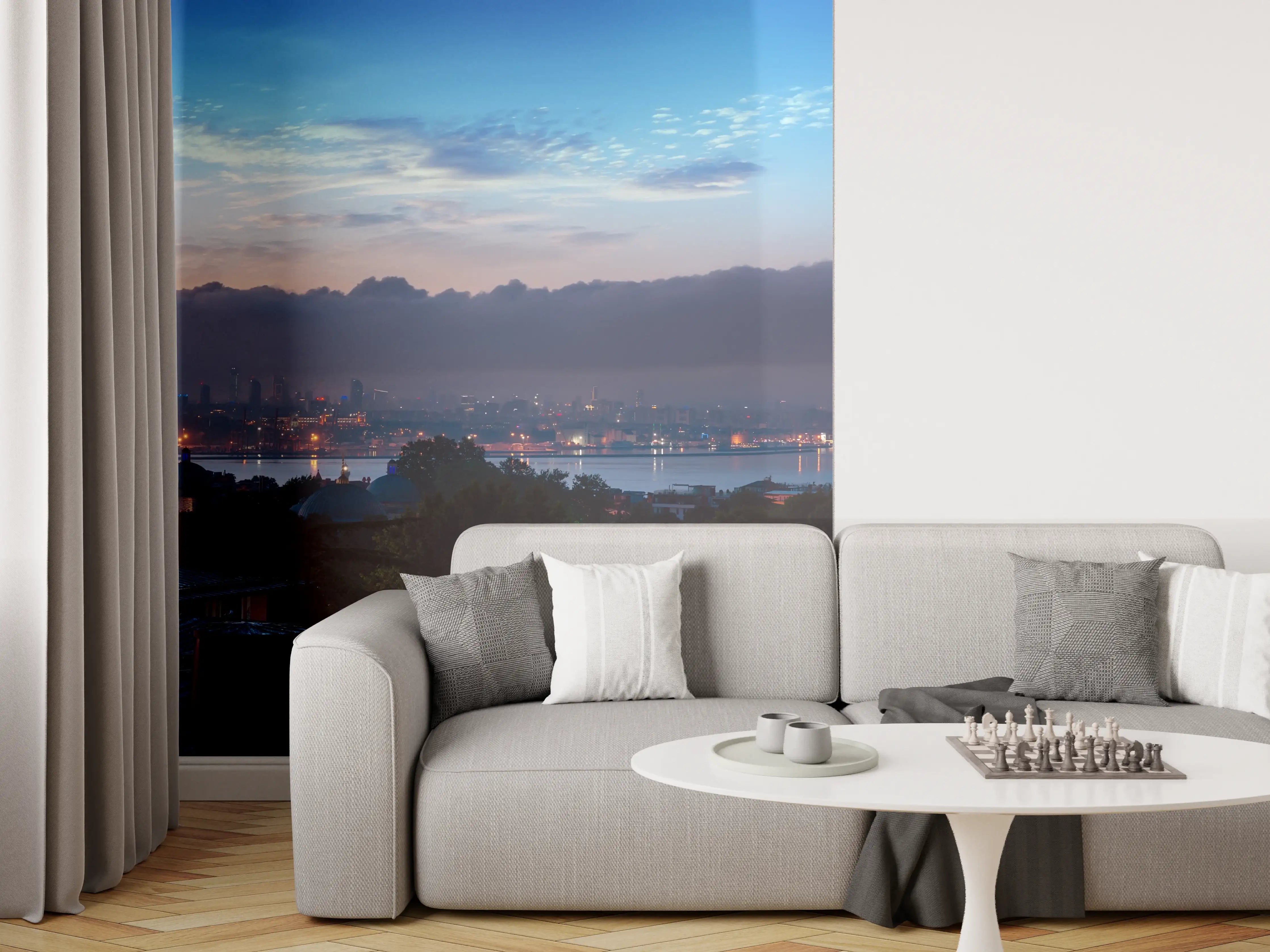 Wandverkleidung Wohnzimmer - Panorama von Istanbul im Nacht