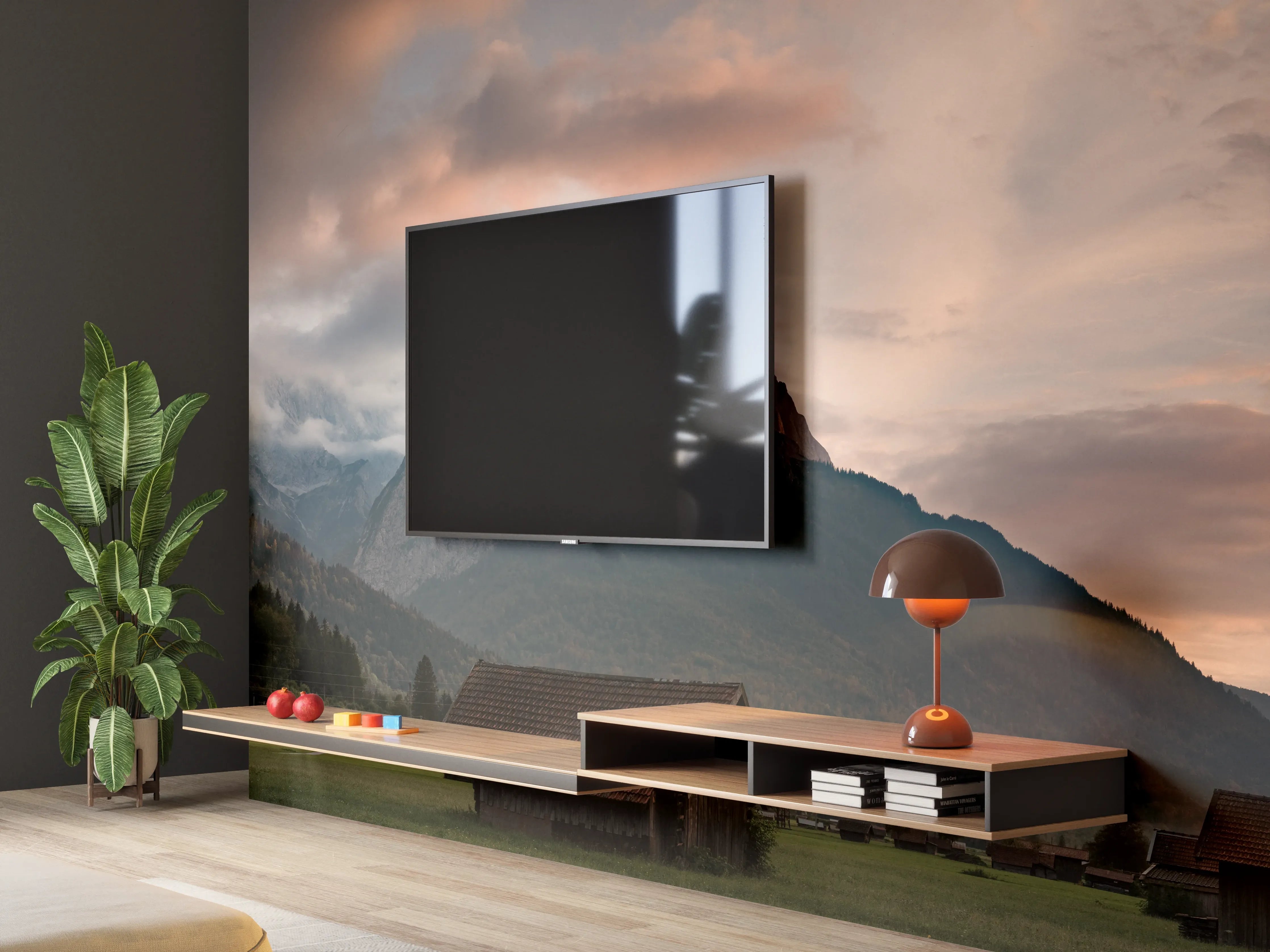 Wandverkleidung Wohnzimmer - Panorama von der wolkenverhangenen Zugspitze