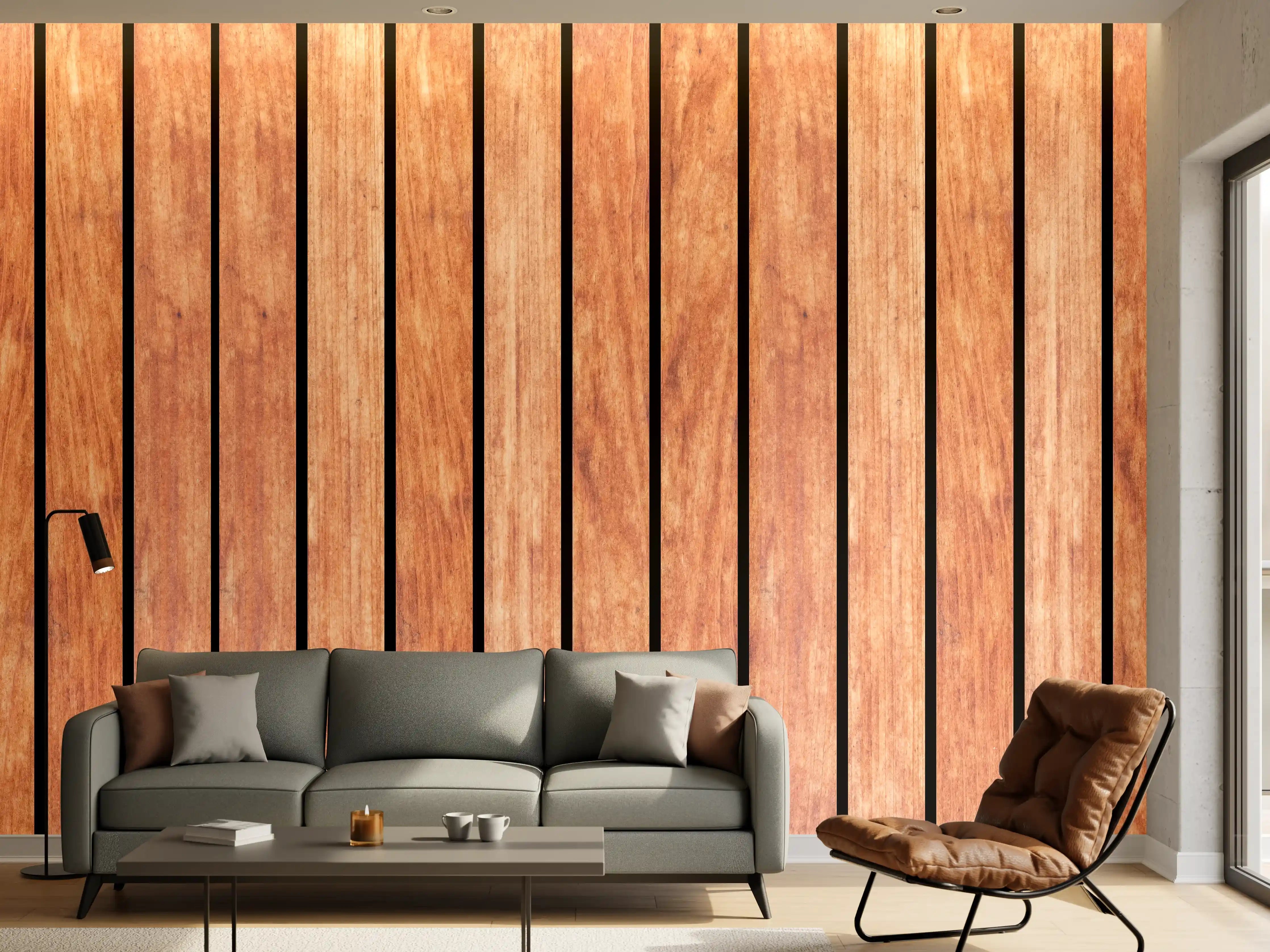 Wandverkleidung Wohnzimmer - Panorama von hellen Holzplanken