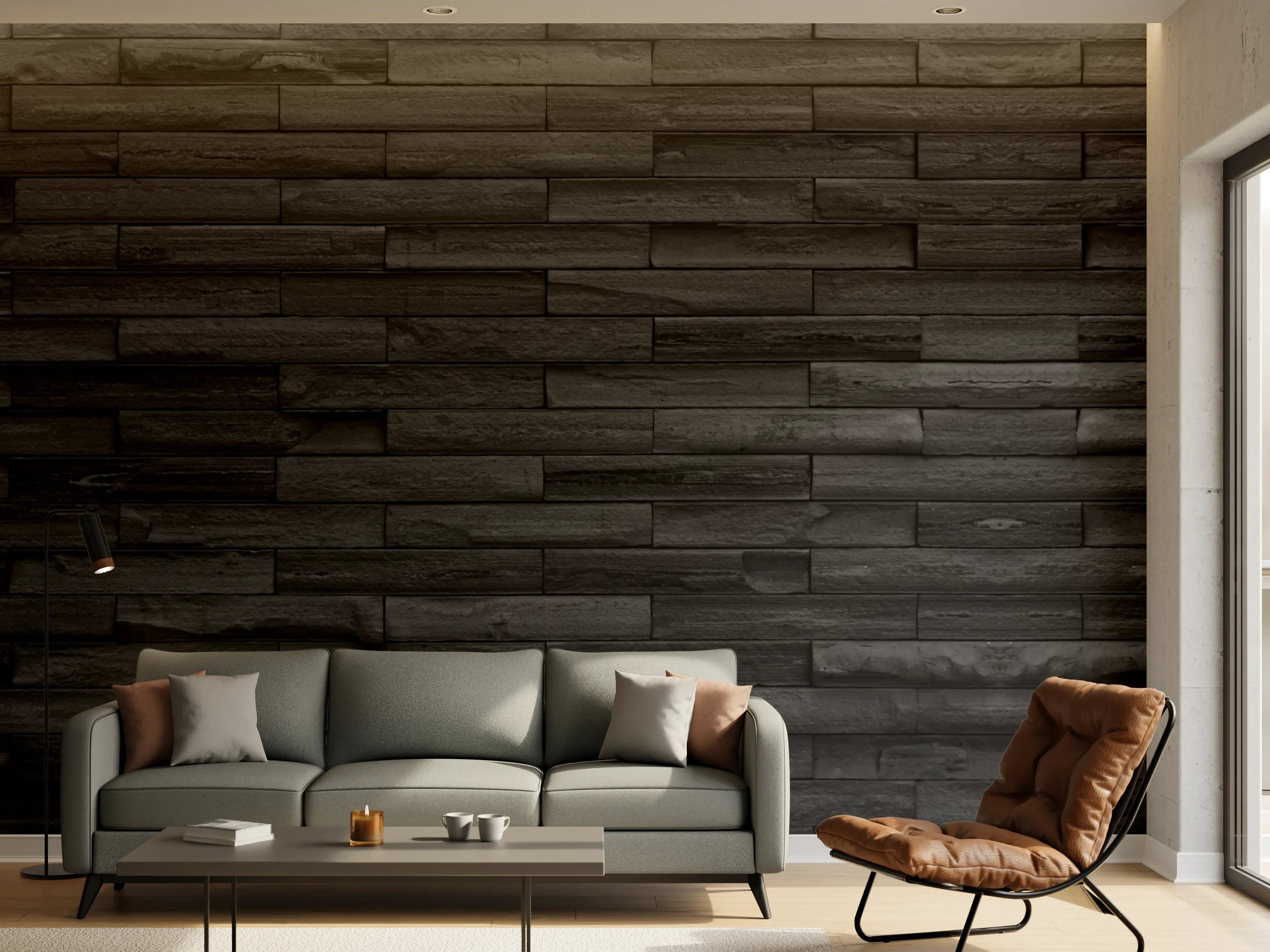 Wandverkleidung Wohnzimmer - Panorama von schwarze Backsteinmauer