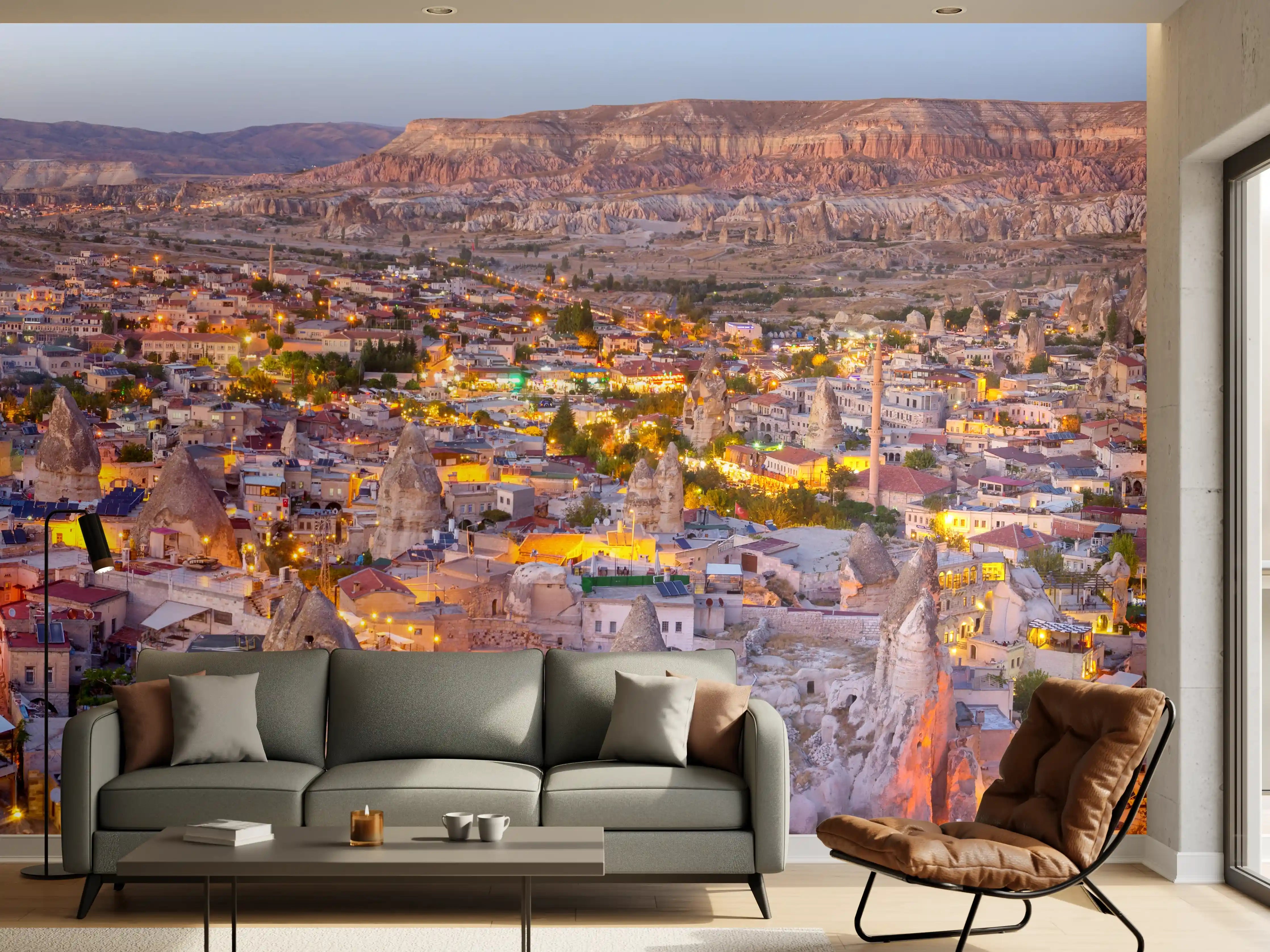 Wandverkleidung Wohnzimmer - Panoramablick auf Göreme - Kapadokien