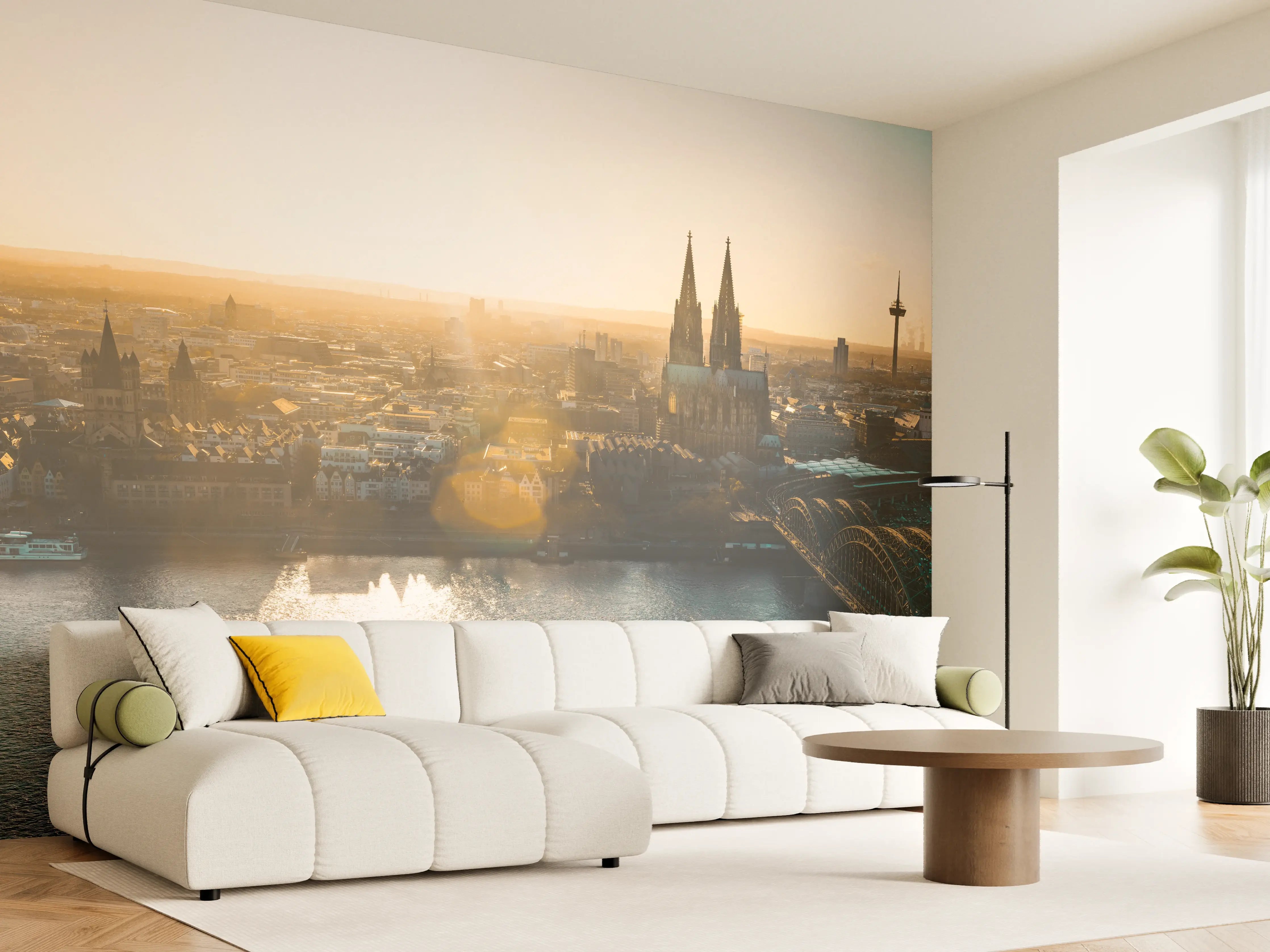 Wandverkleidung Wohnzimmer - Panoramablick auf Köln bei Sonnenaufgang