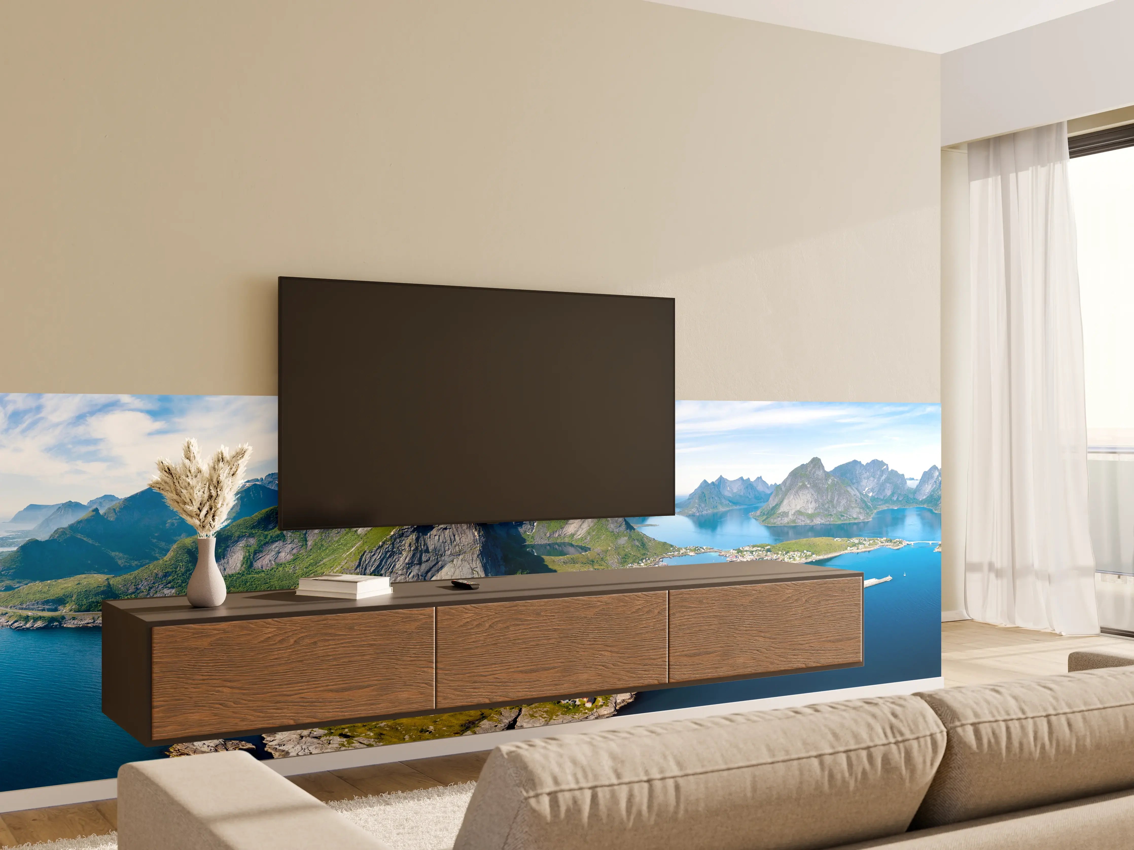 Wandverkleidung Wohnzimmer - Panoramablick auf Reine