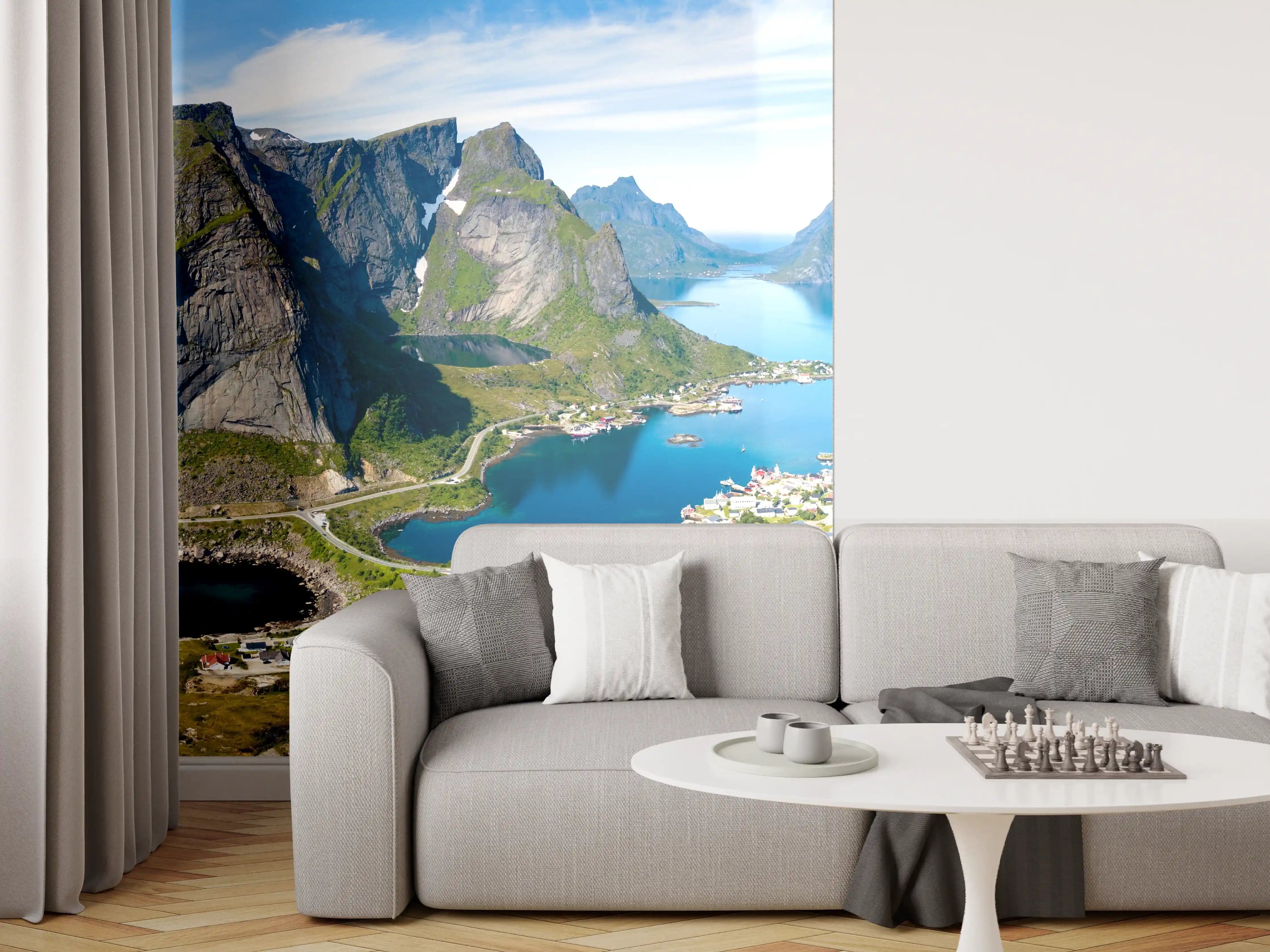 Wandverkleidung Wohnzimmer - Panoramablick auf Reine