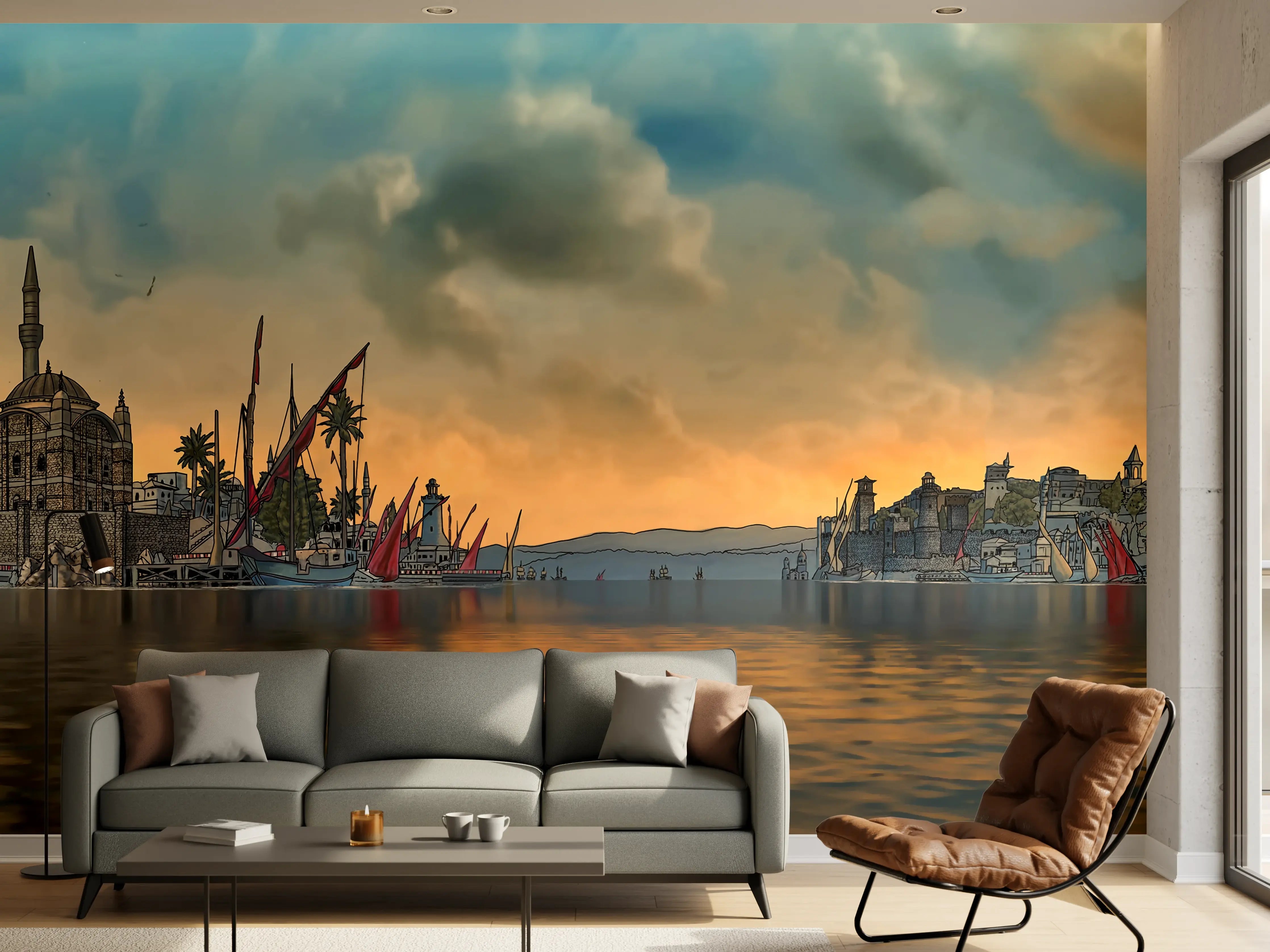 Wandverkleidung Wohnzimmer - Panoramablick auf alt-Istanbul