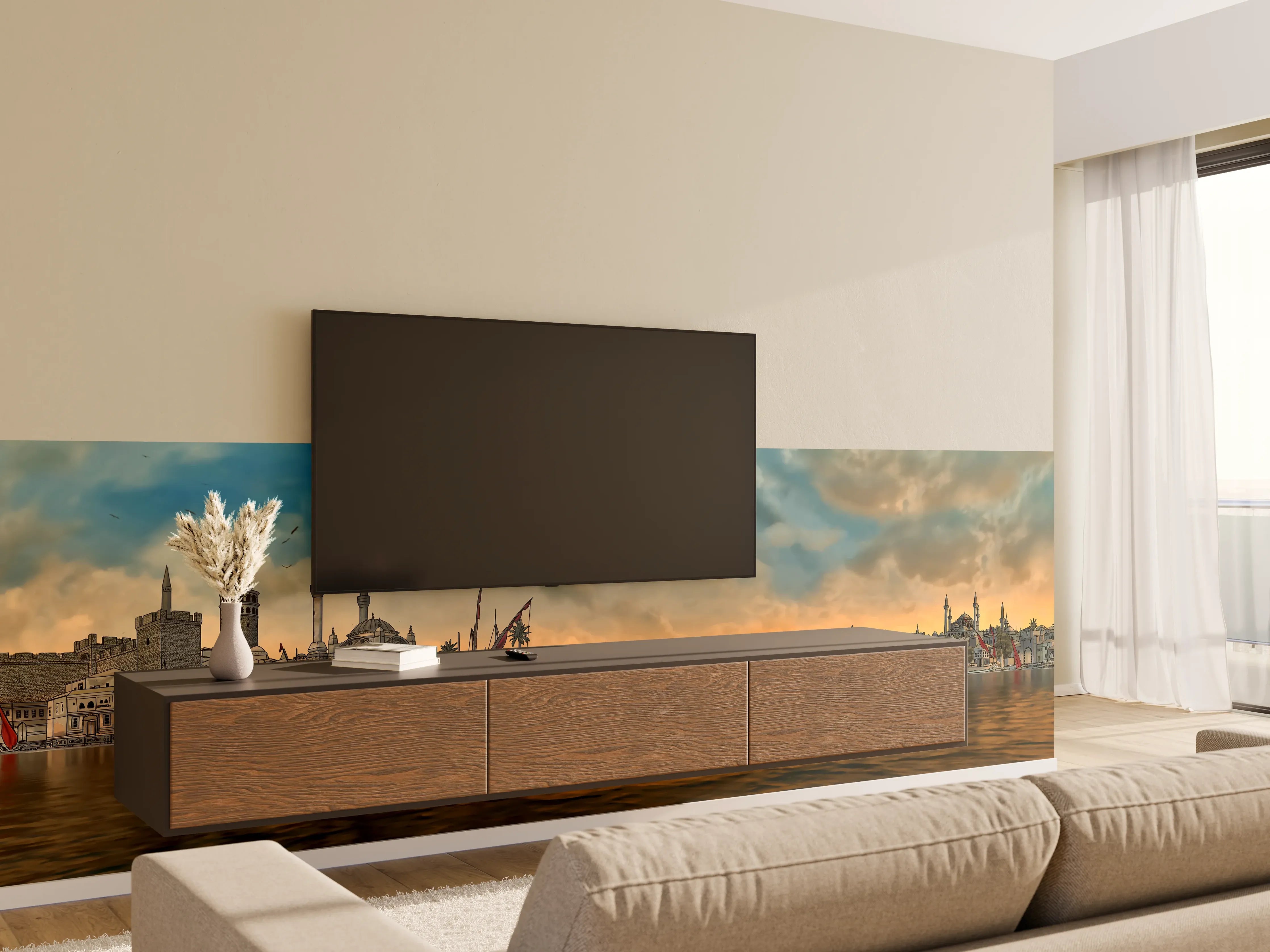 Wandverkleidung Wohnzimmer - Panoramablick auf alt-Istanbul
