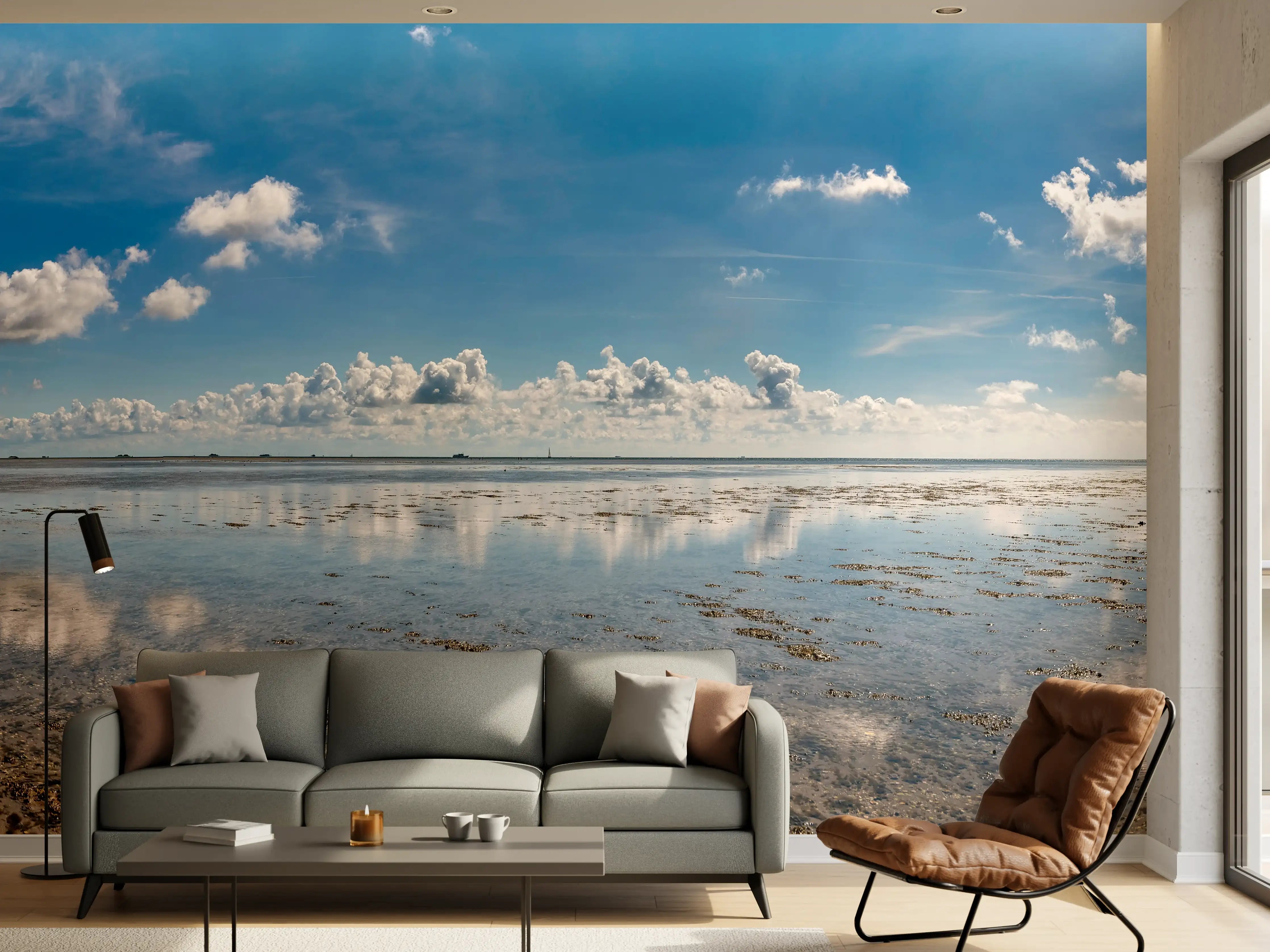 Wandverkleidung Wohnzimmer - Panoramablick auf den ruhigen Ozean