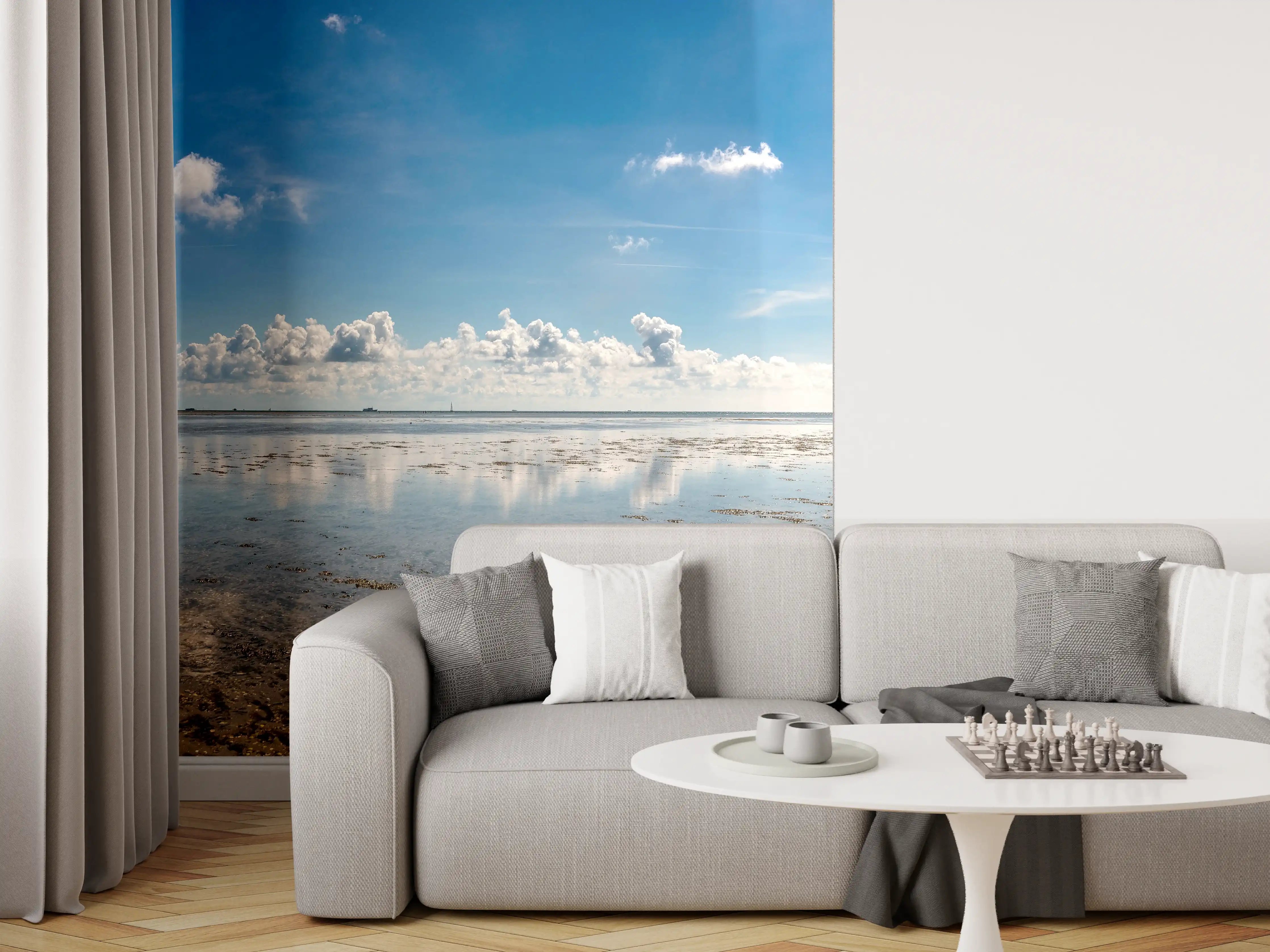 Wandverkleidung Wohnzimmer - Panoramablick auf den ruhigen Ozean
