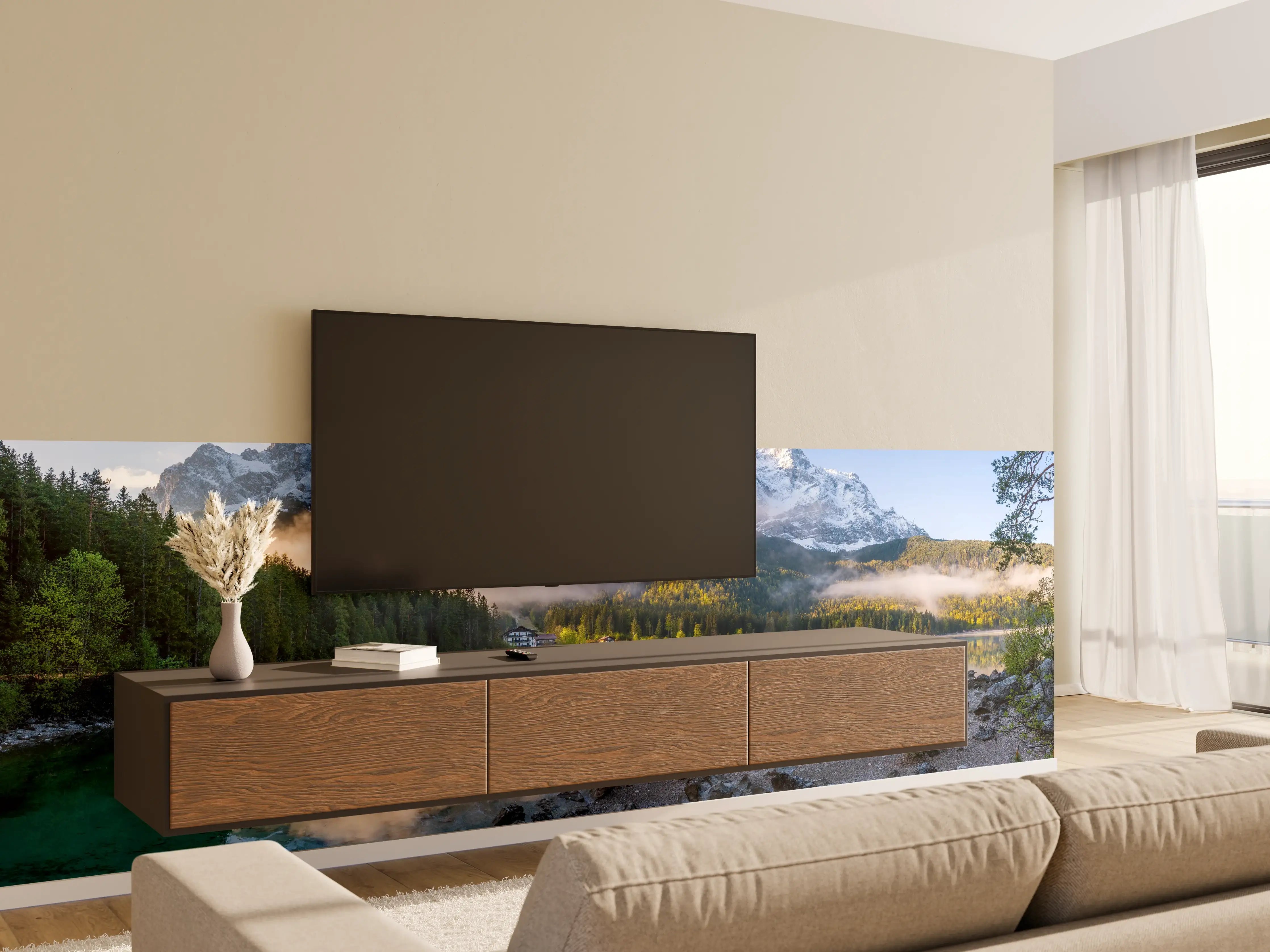 Wandverkleidung Wohnzimmer - Panoramablick auf die Zugspitze