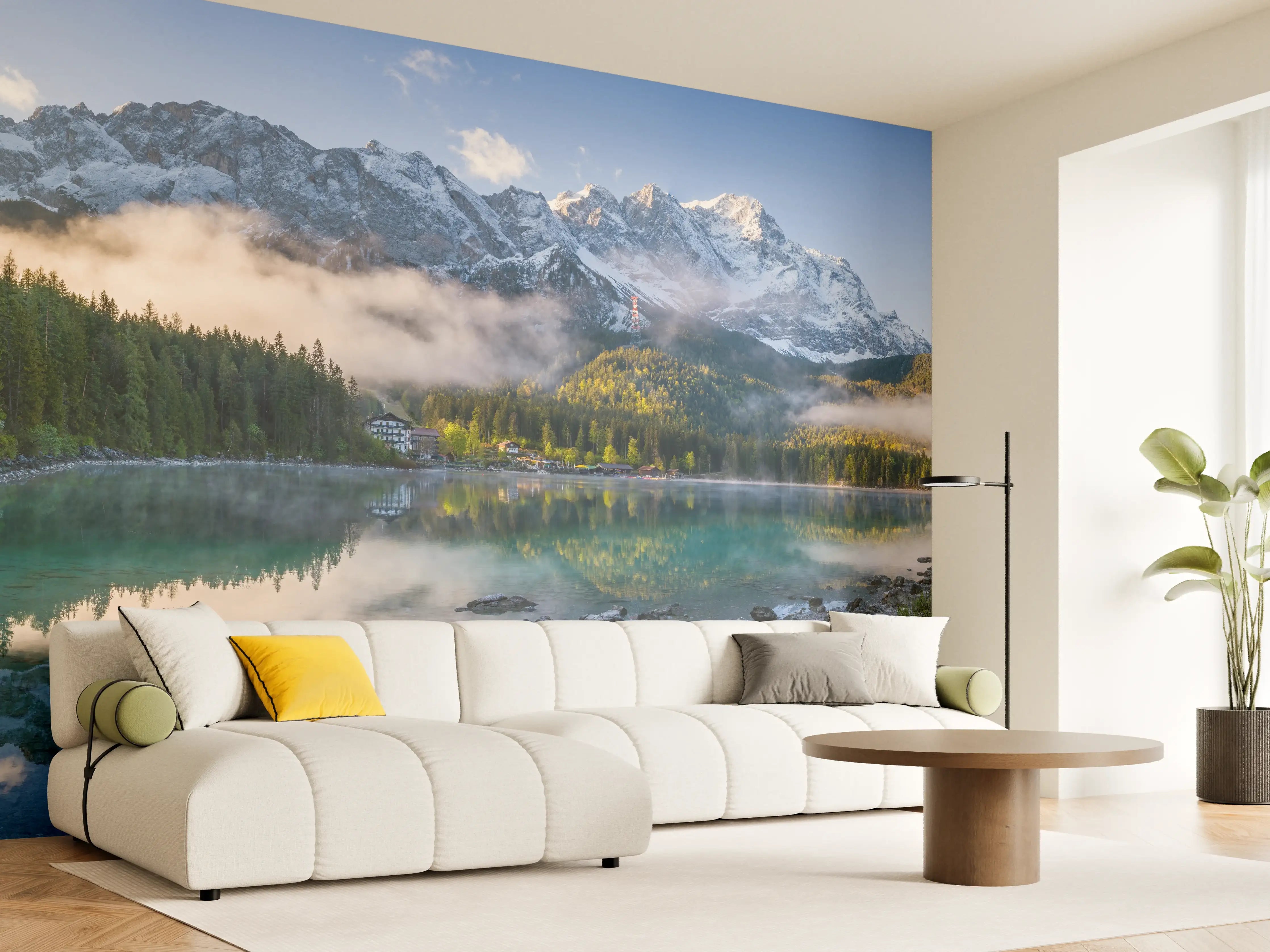 Wandverkleidung Wohnzimmer - Panoramablick auf die Zugspitze