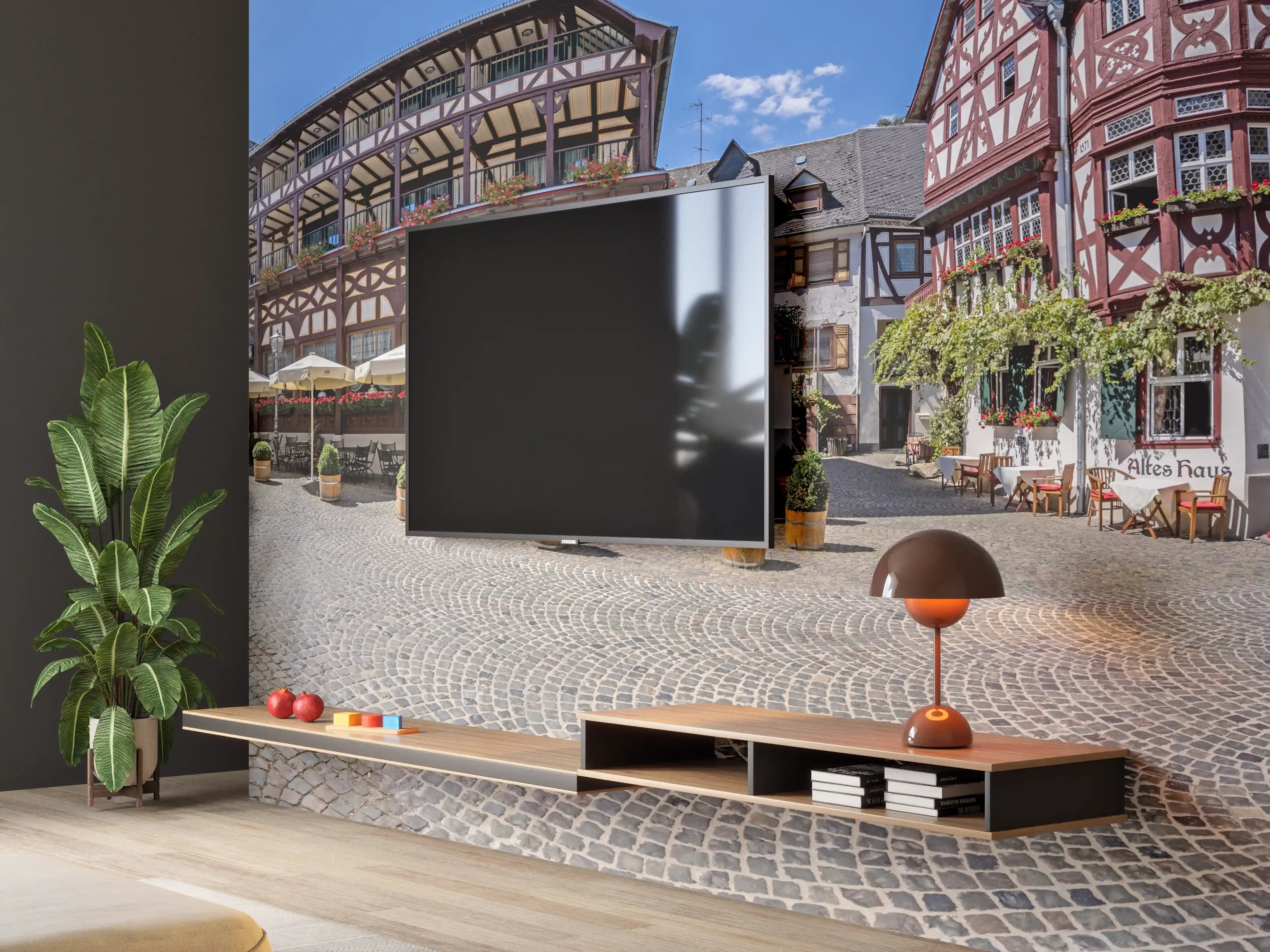 Wandverkleidung Wohnzimmer - Panoramablick über Bacharach