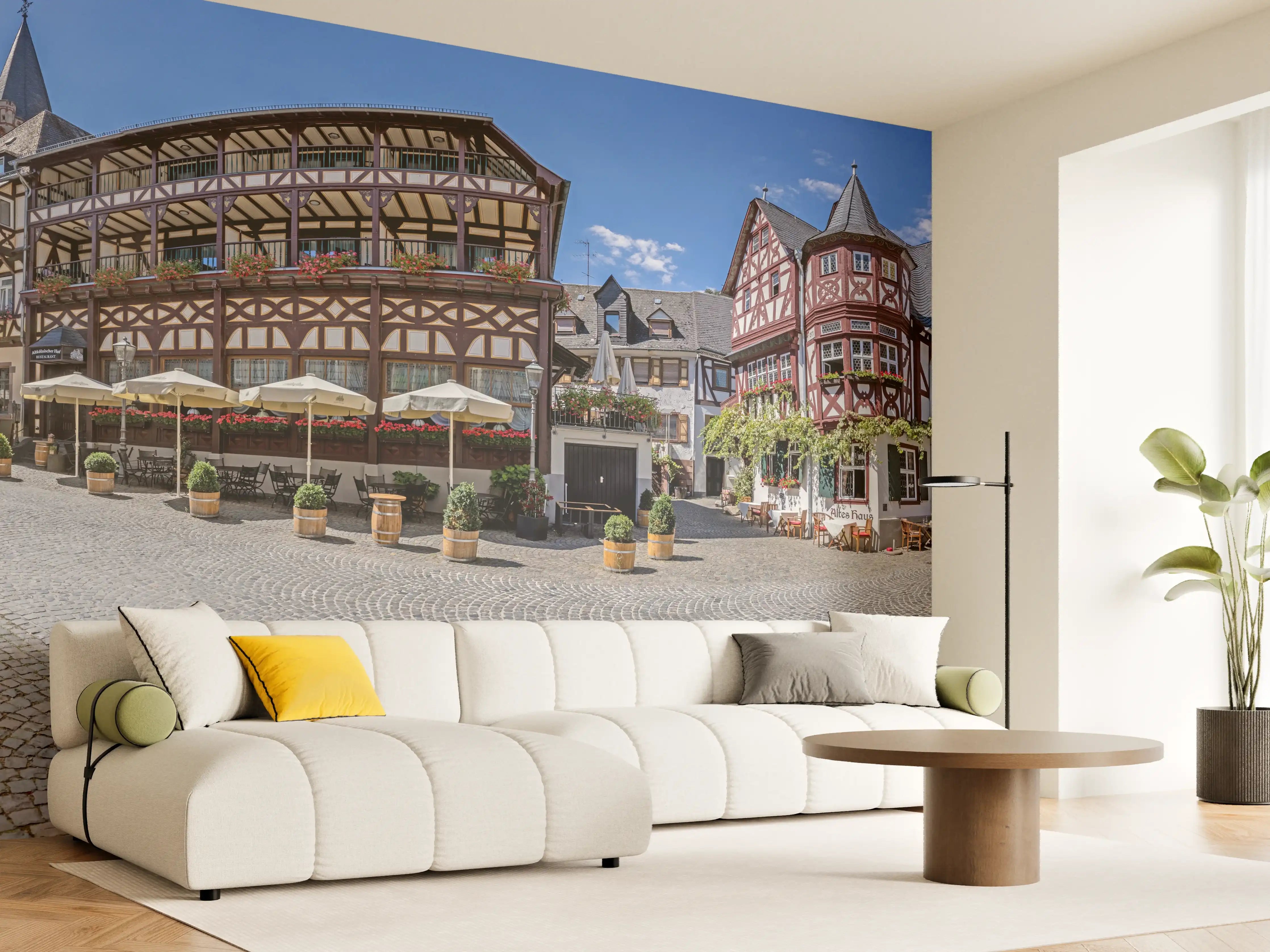 Wandverkleidung Wohnzimmer - Panoramablick über Bacharach