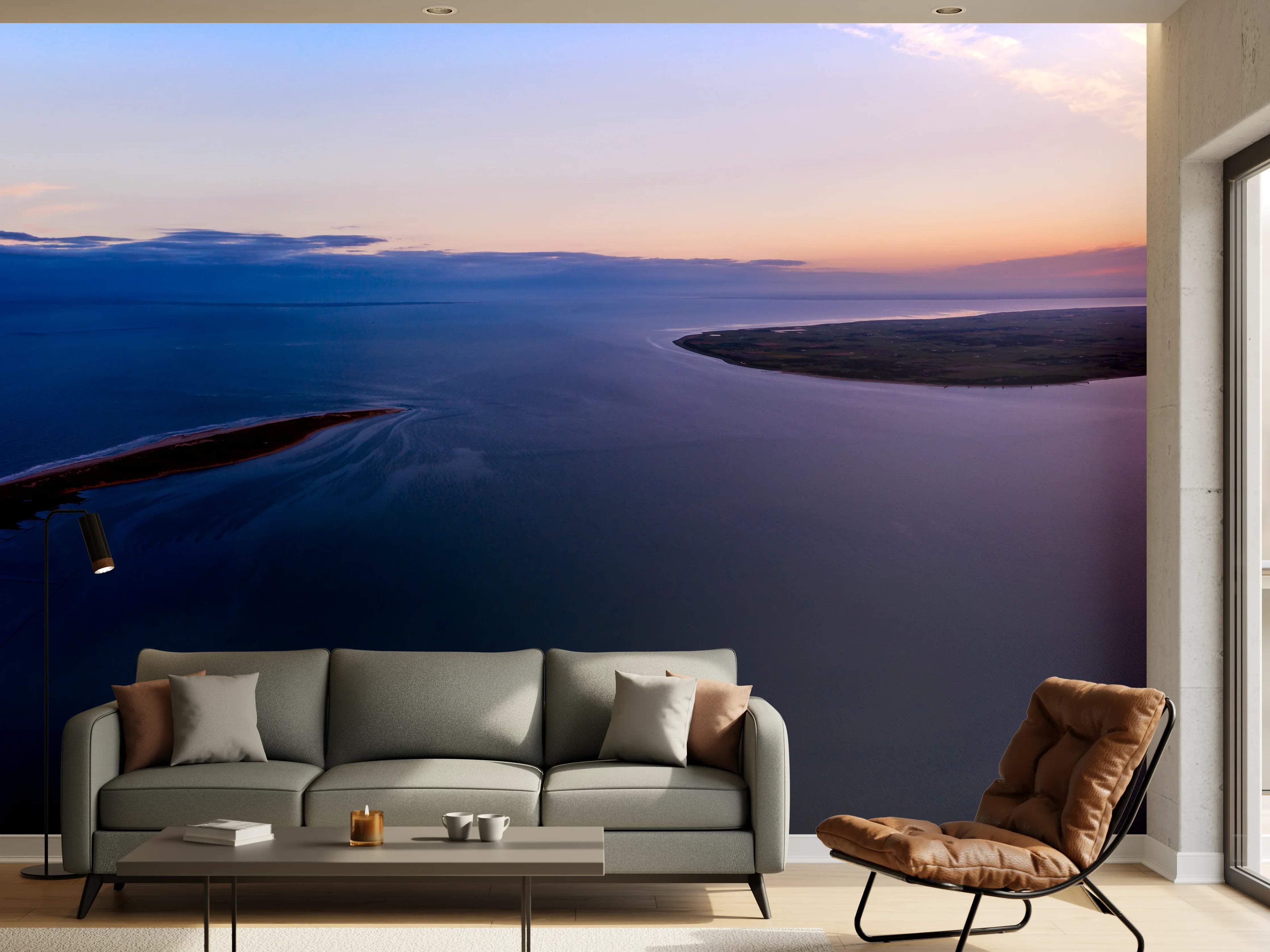 Wandverkleidung Wohnzimmer - Panoramablick über friedliche Wasserlandschaft
