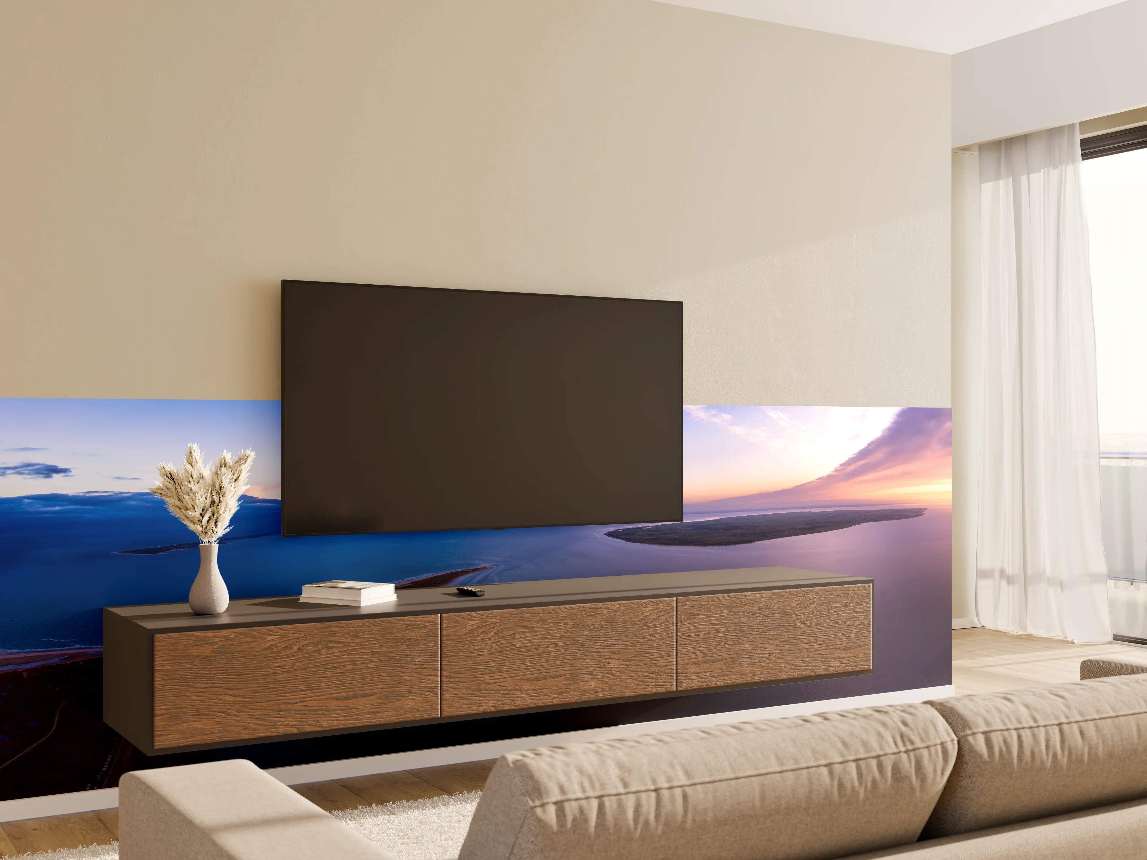 Wandverkleidung Wohnzimmer - Panoramablick über friedliche Wasserlandschaft