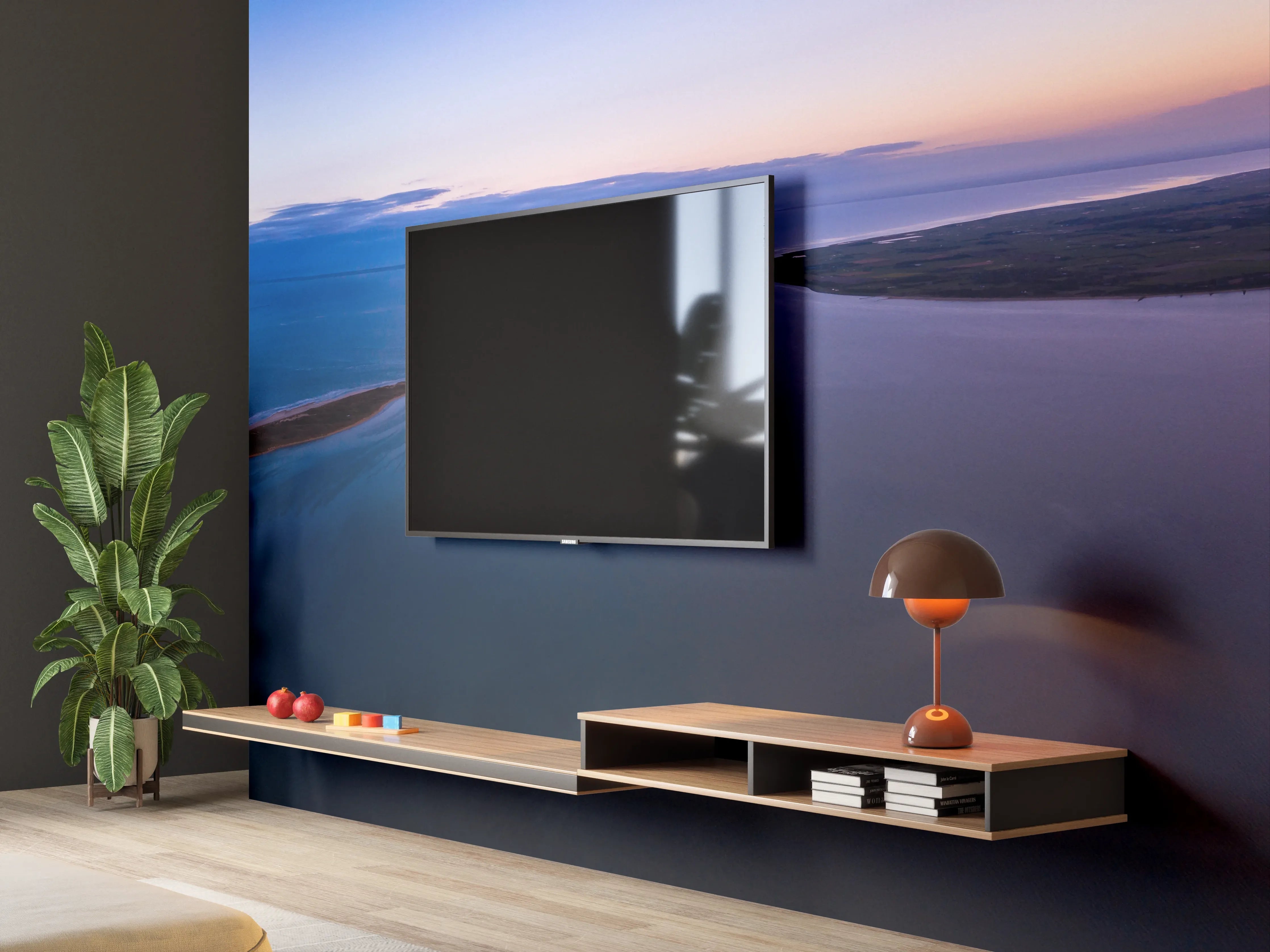 Wandverkleidung Wohnzimmer - Panoramablick über friedliche Wasserlandschaft
