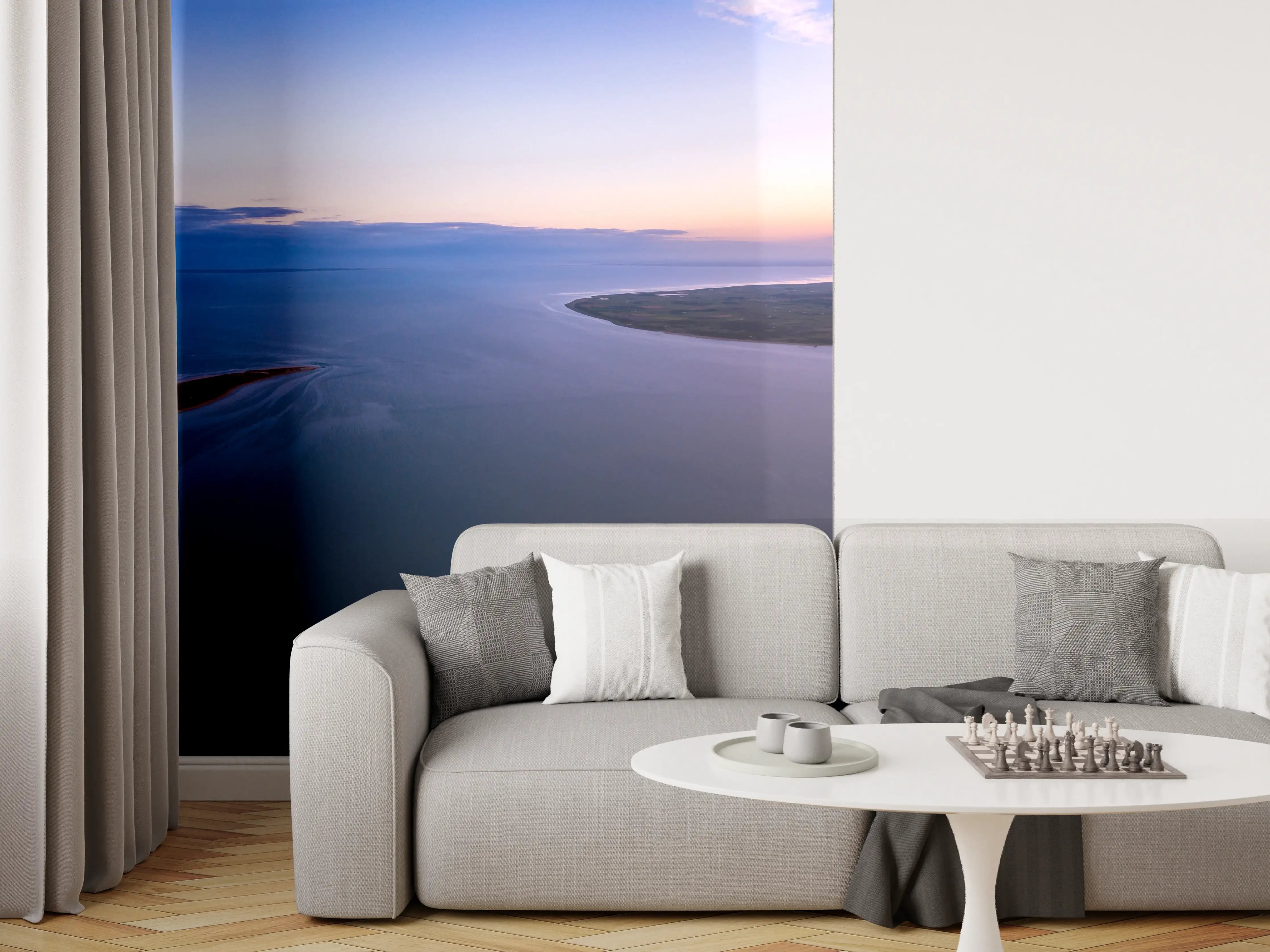 Wandverkleidung Wohnzimmer - Panoramablick über friedliche Wasserlandschaft