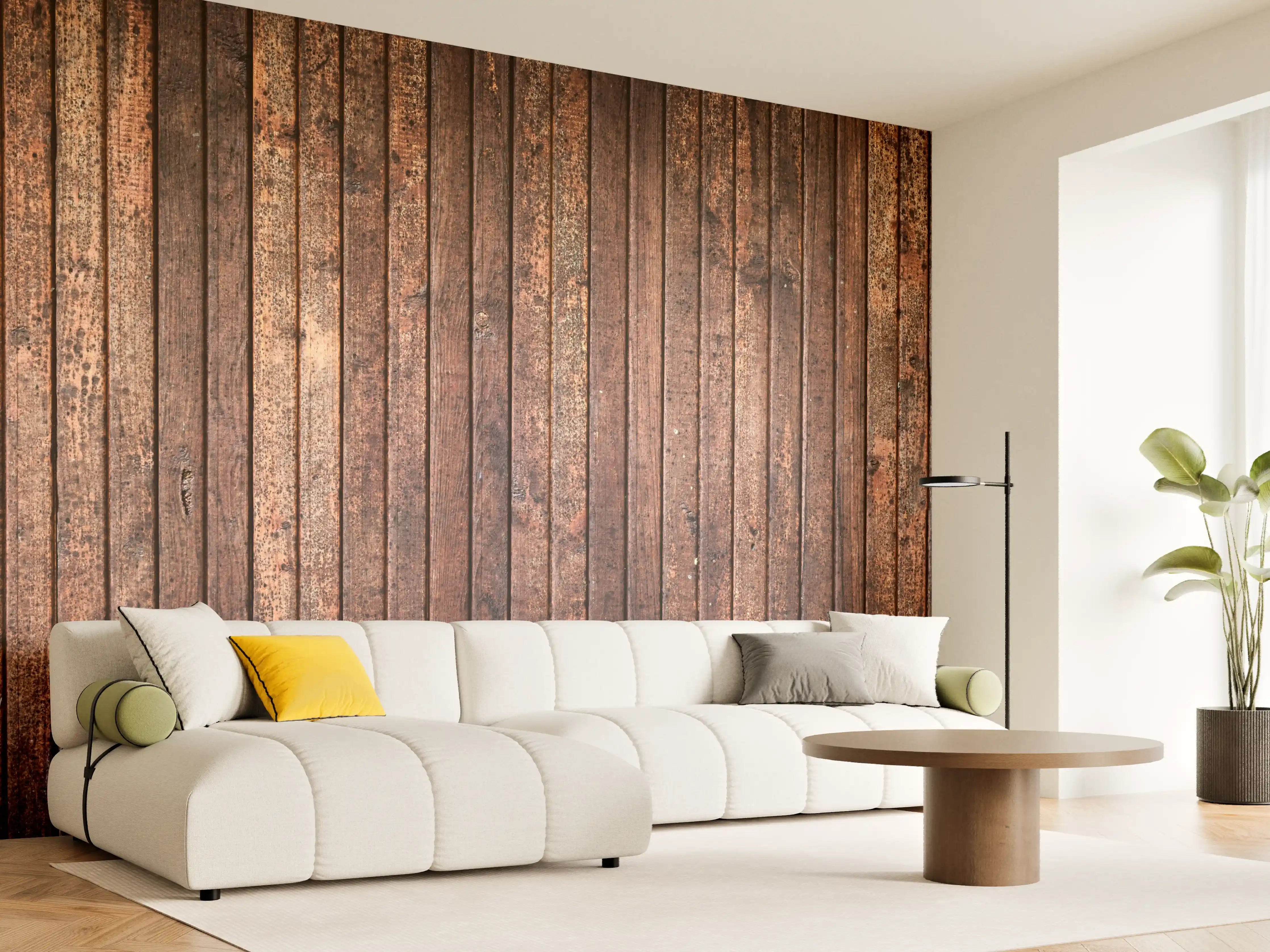 Wandverkleidung Wohnzimmer - Panoramahintergrund aus vertikalen schmalen Holzplatten