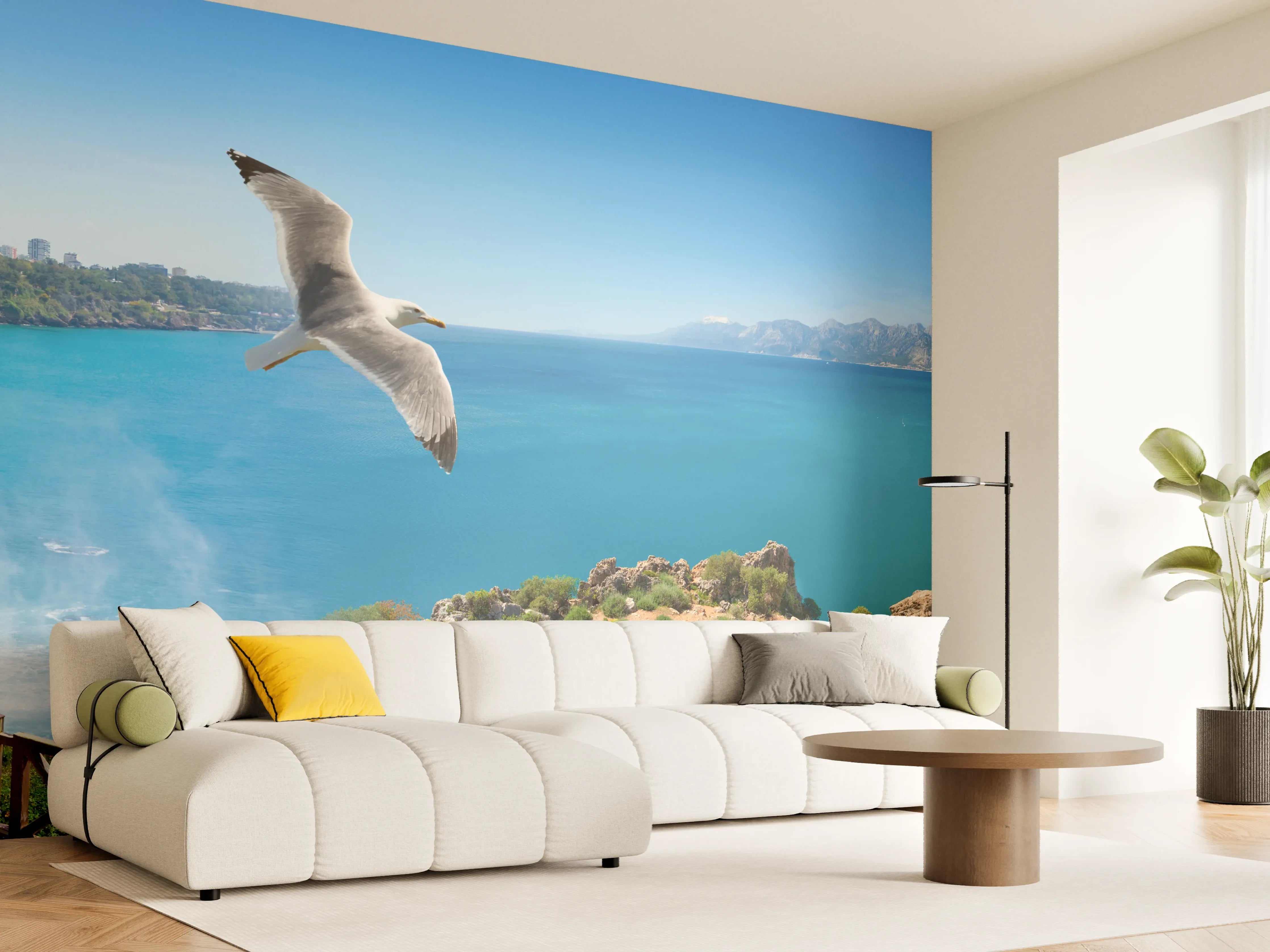 Wandverkleidung Wohnzimmer - Panoramic View of a Waterfall and Lake
