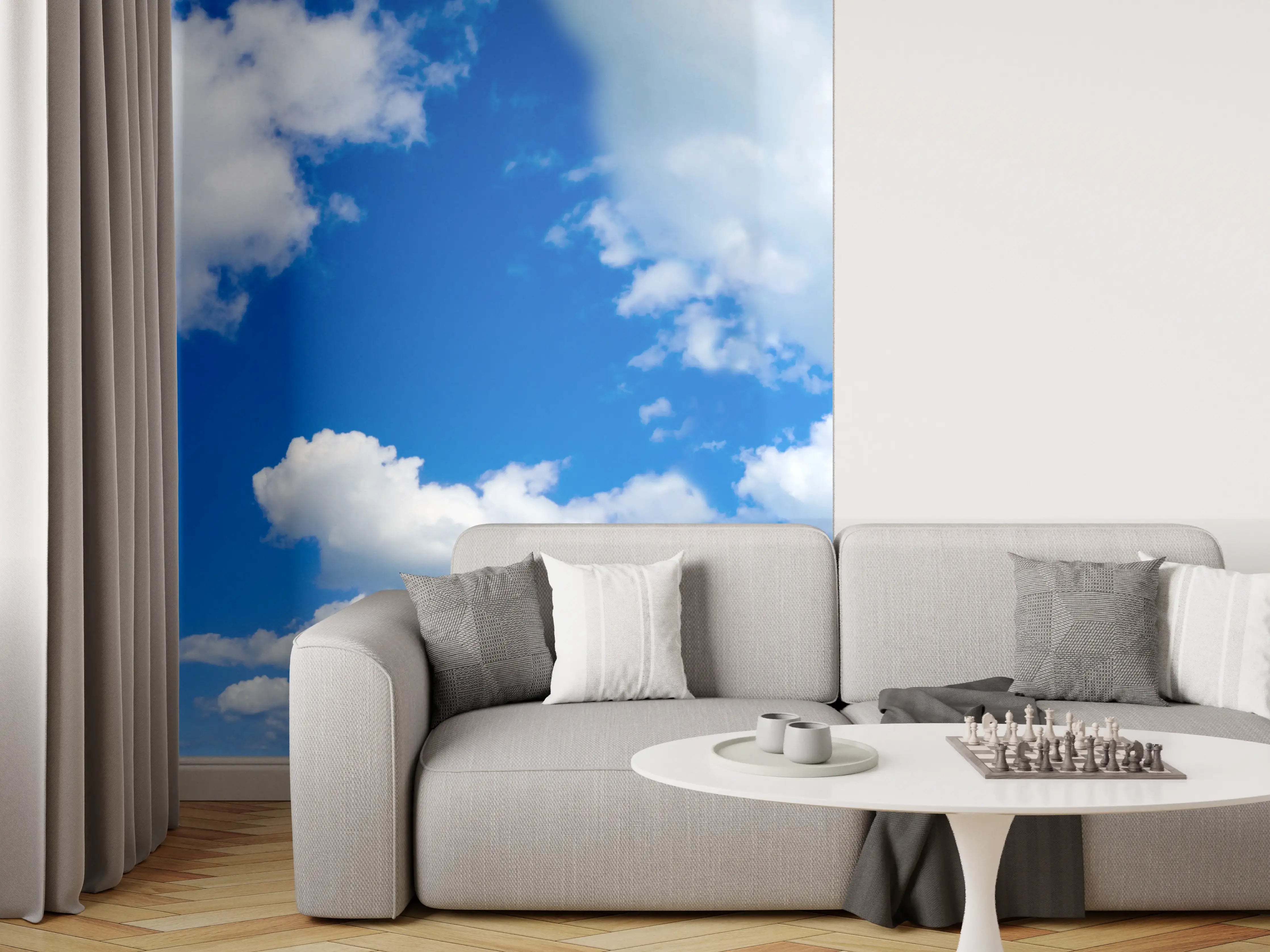 Wandverkleidung Wohnzimmer - Panoramischer Himmel mit Wolken