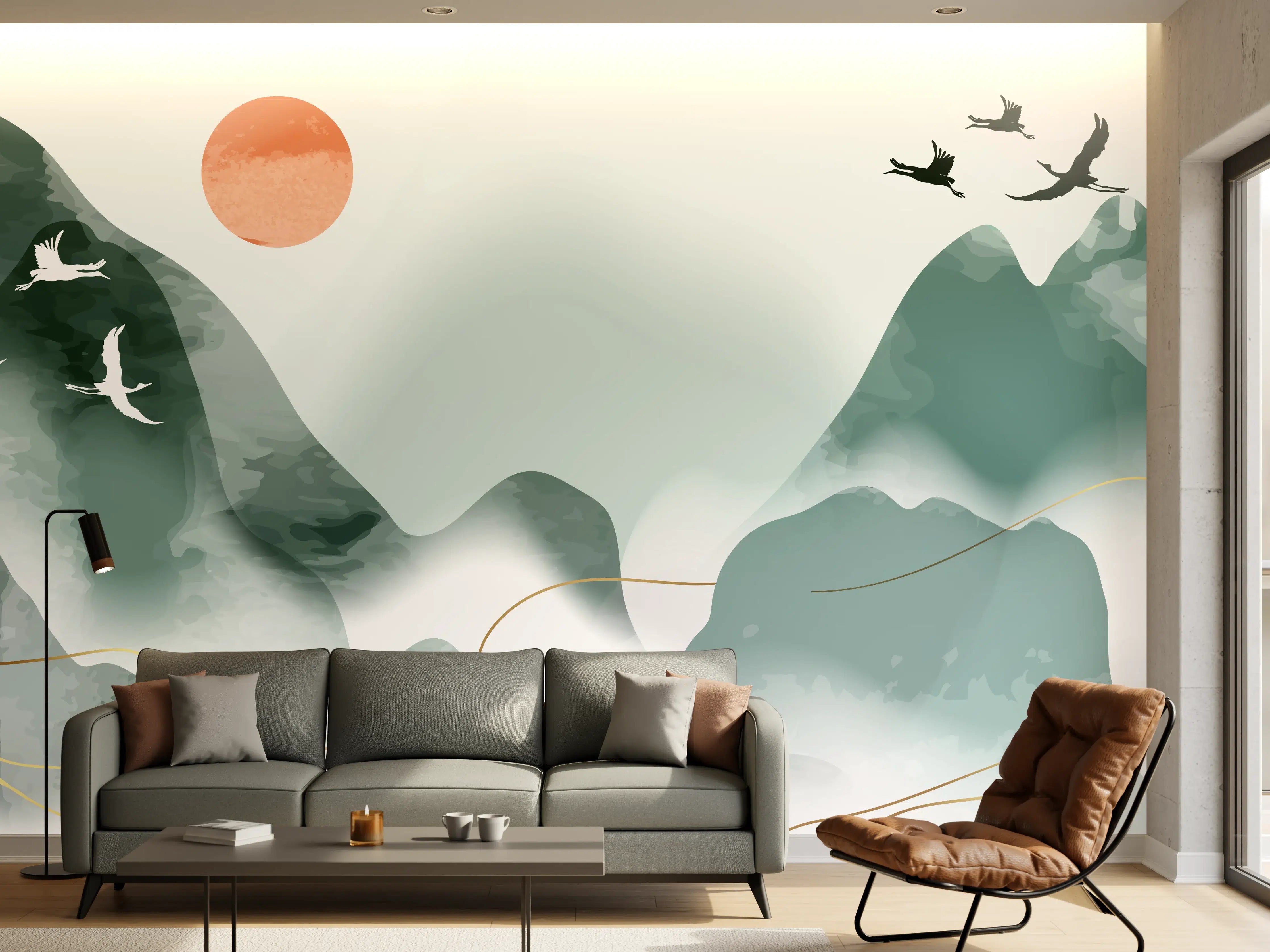 Wandverkleidung Wohnzimmer - Pastell Berge Kunst Druck