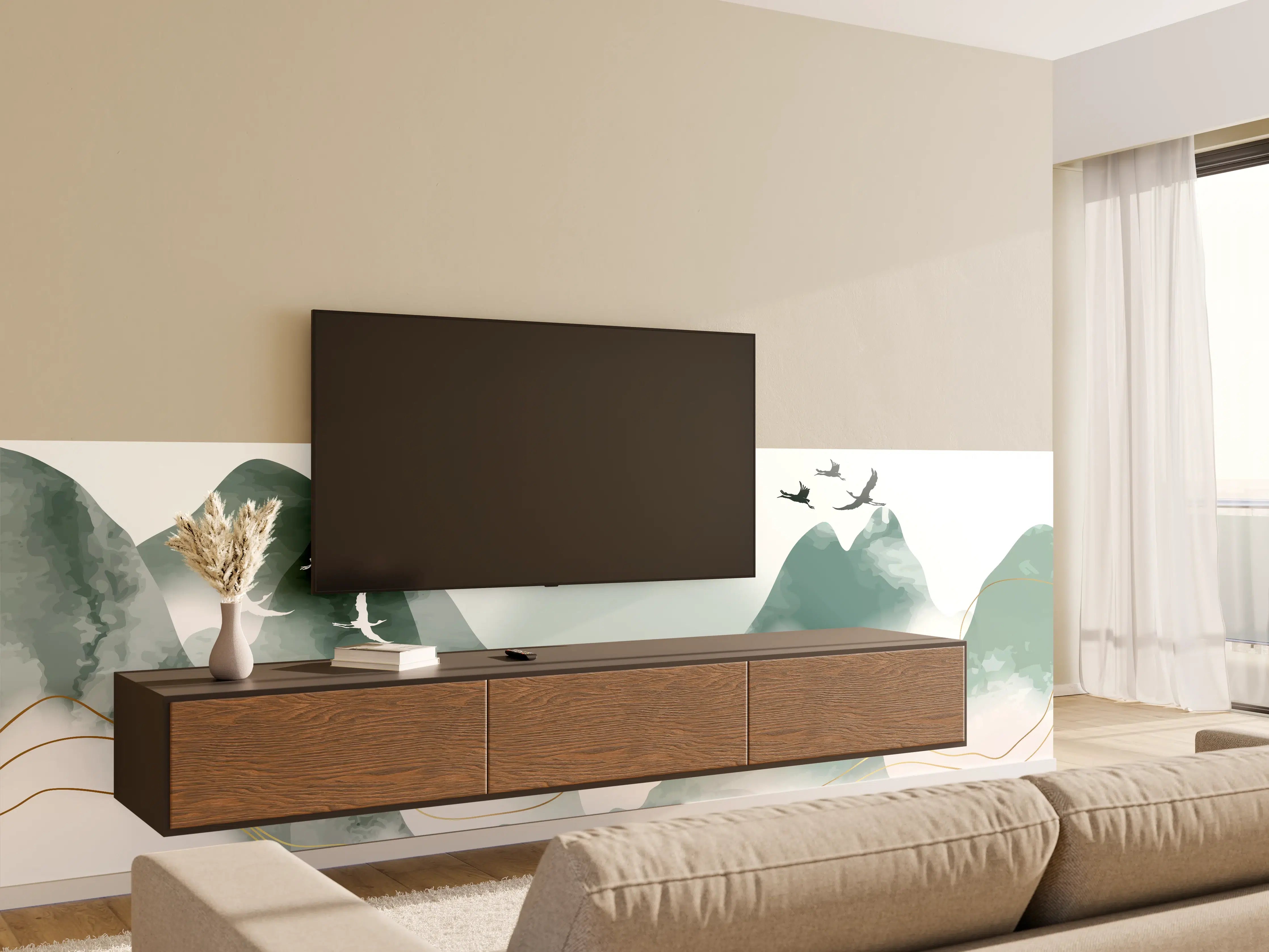 Wandverkleidung Wohnzimmer - Pastell Berge Kunst Druck